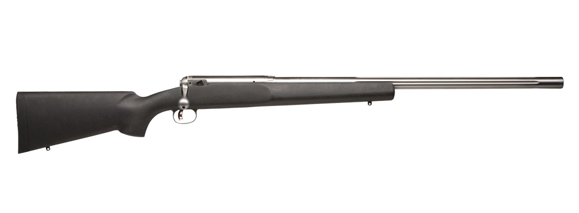 Savage 110 LRPV bolt-action rifle with stainless barrel and black synthetic stock
