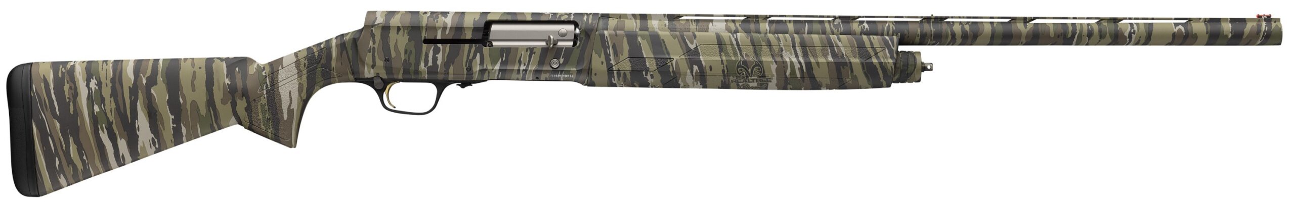 Browning A5 Sweet Sixteen semi-auto shotgun with camo stock and finish, side view