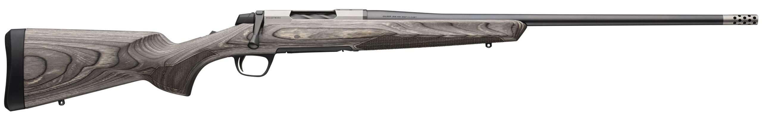 Browning X-Bolt 2 Hunter rifle with gray laminate stock and muzzle brake