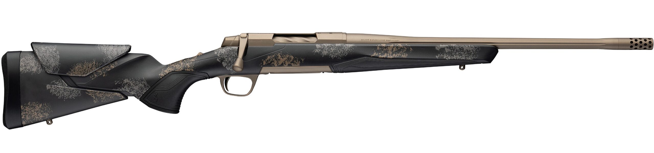 Browning X-Bolt 2 Speed HD SPR bolt-action rifle with bronze barrel and gray and bronze camo stock