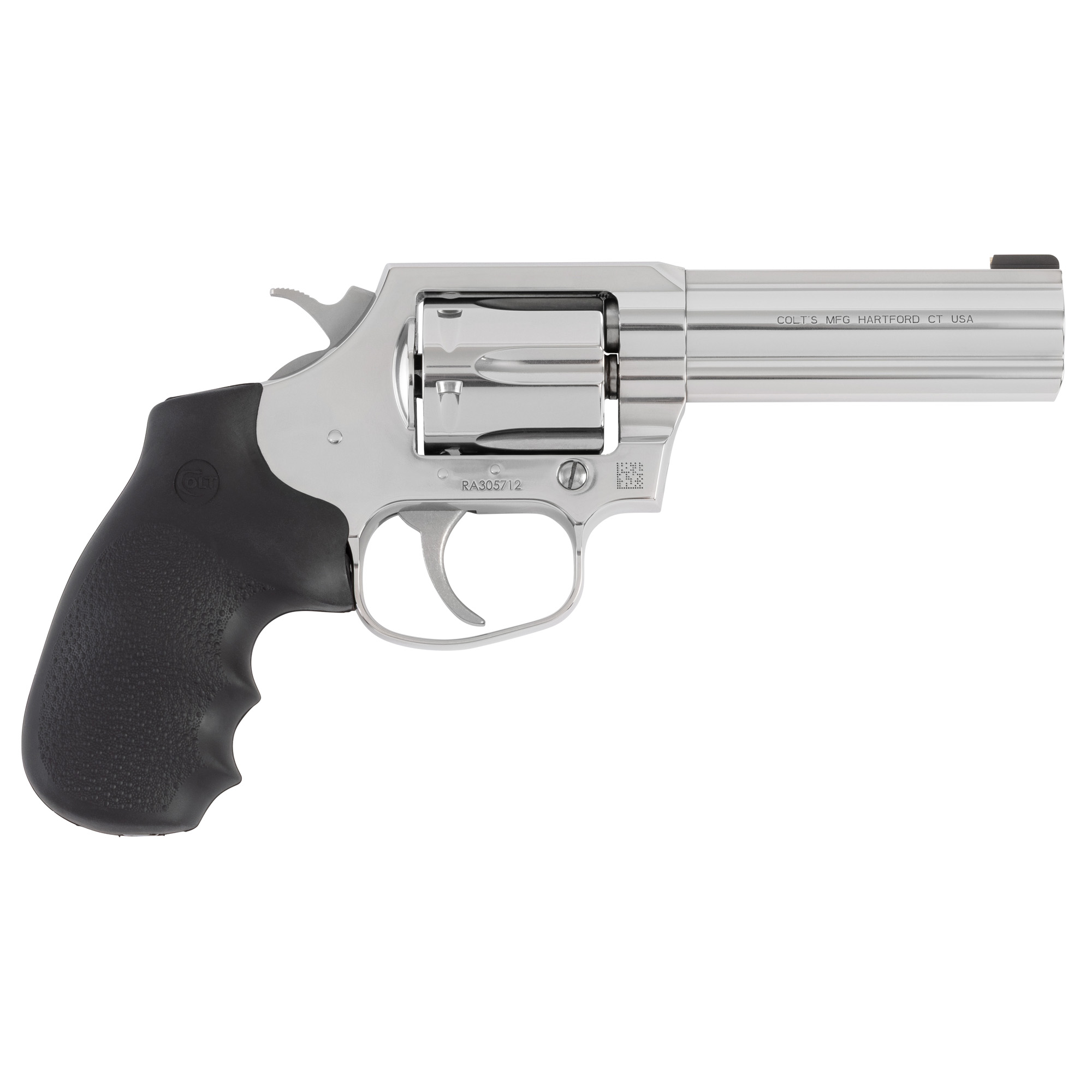 Colt Cobra revolver in polished stainless steel with black overmold grip