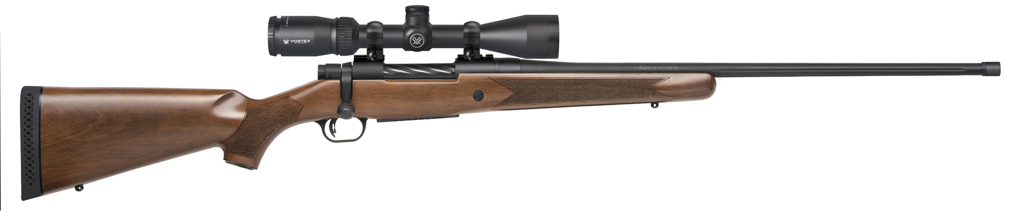 Mossberg Patriot bolt-action rifle with walnut stock and Vortex scope