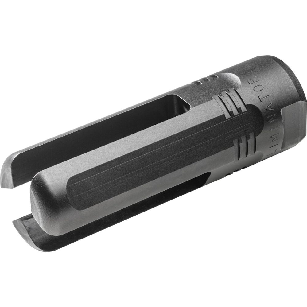 SureFire 3P Eliminator three-prong flash hider in black, angled view