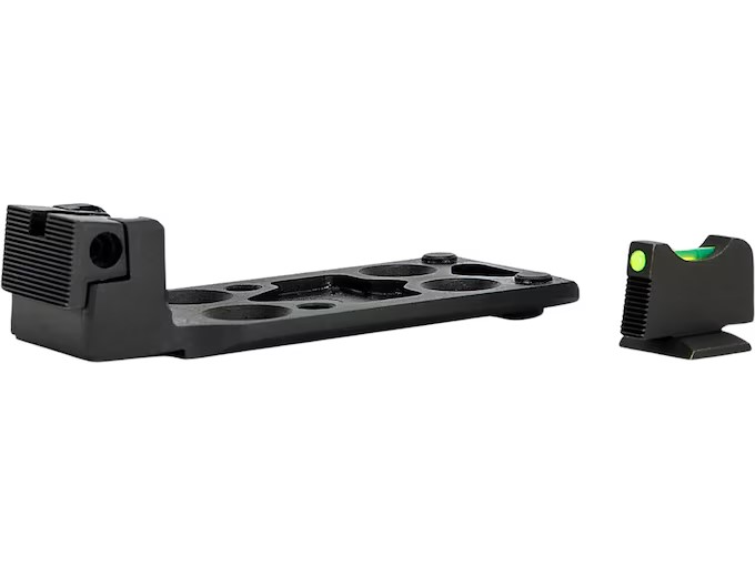 Black Kimber optic plate with adjustable rear sight and green fiber-optic front sight