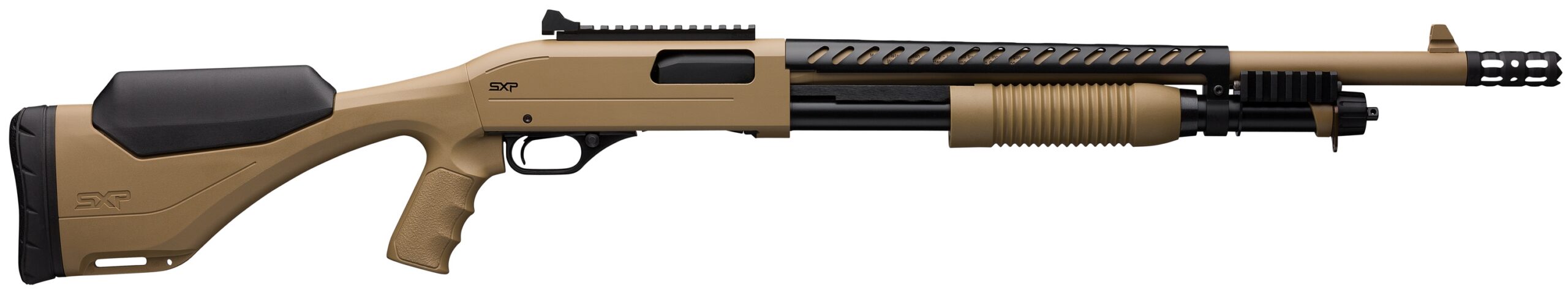 Winchester SXP Extreme Defender 12 gauge pump shotgun in flat dark earth with synthetic stock