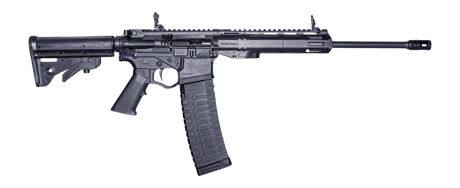 ATI Alpha Maxx AR-style rifle with black polymer stock, M-LOK handguard and flip-up sights