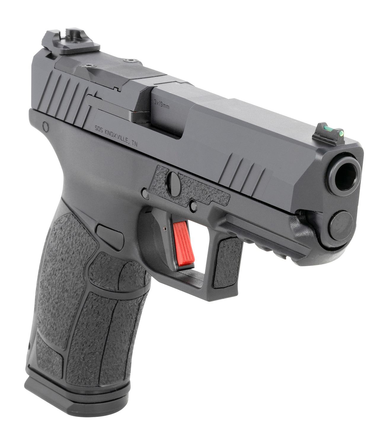 Tisas PX-9 Gen3 Duty pistol angled view showing muzzle and red trigger