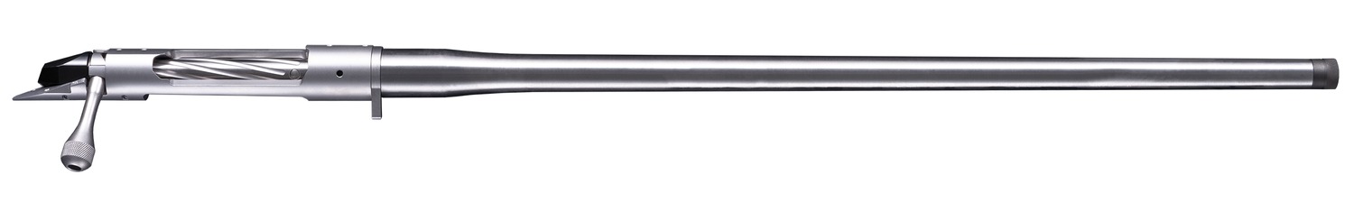 Bergara stainless bolt-action barreled action with fluted contour barrel, shown without stock