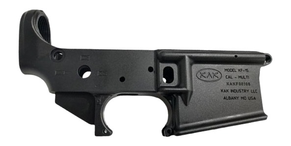 KAK KF-15 forged AR-15 lower receiver in black with KAK logo and model marked on side