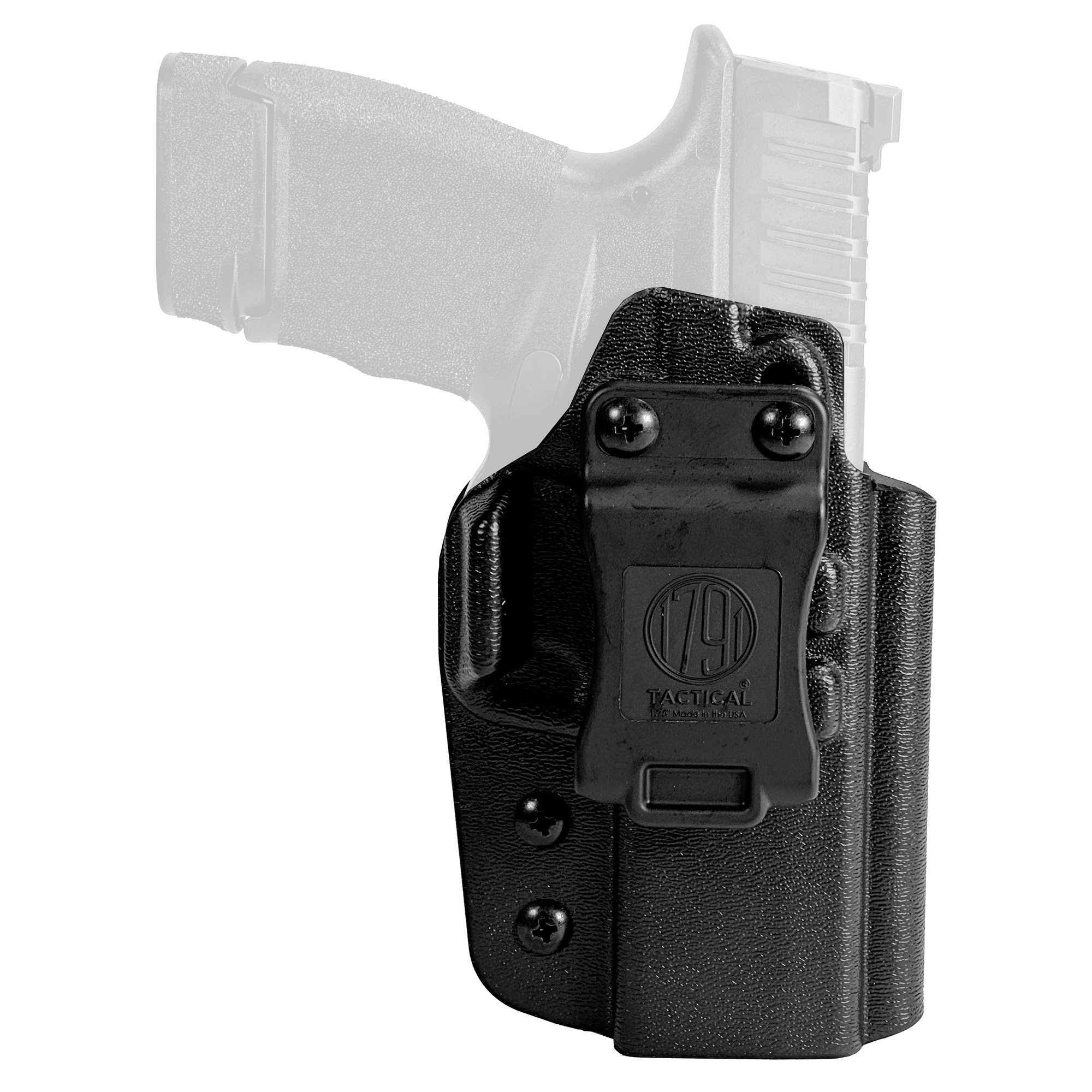 Black Kydex inside waistband holster with 1791 Tactical clip and screw mounts