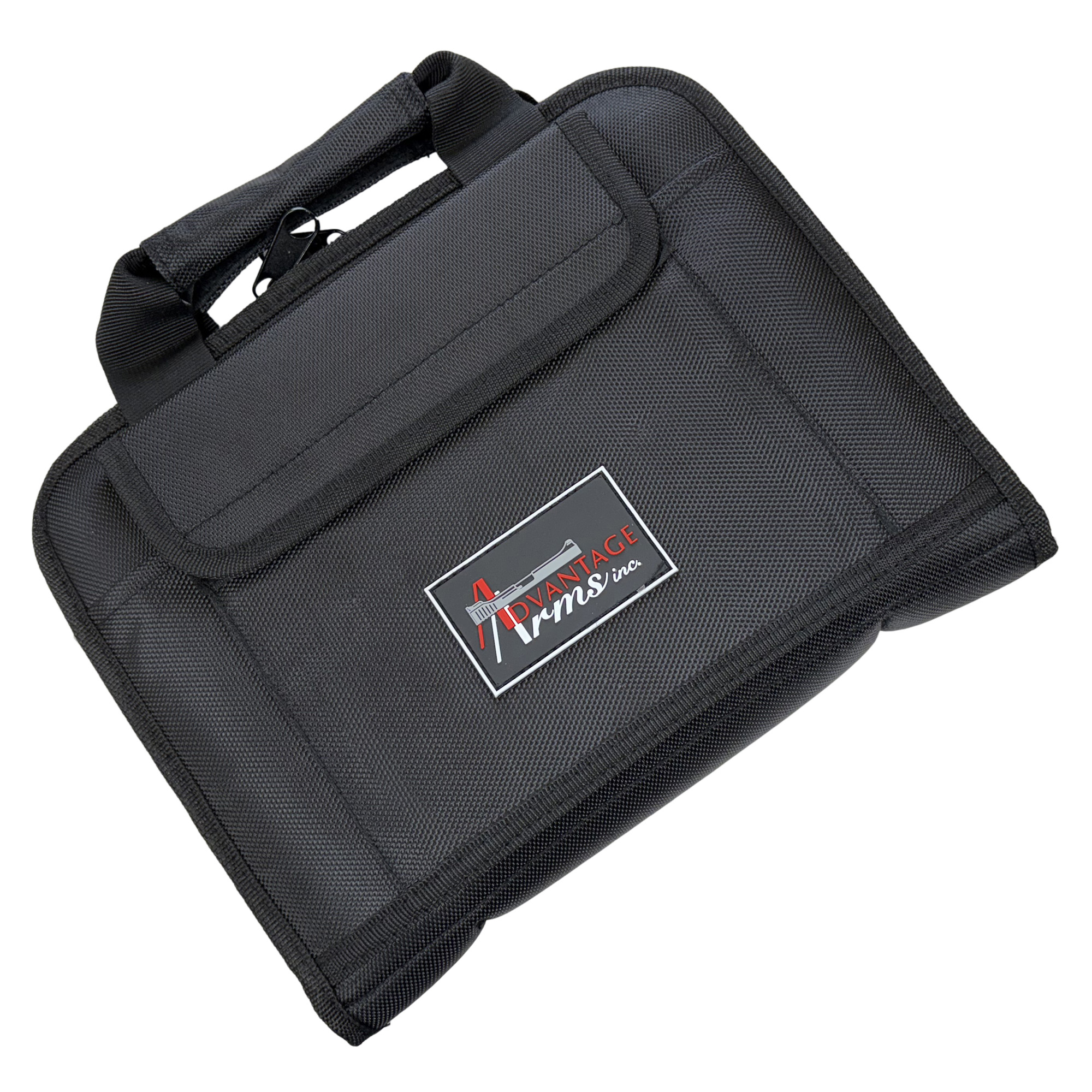 Black padded range bag with Advantage Arms logo
