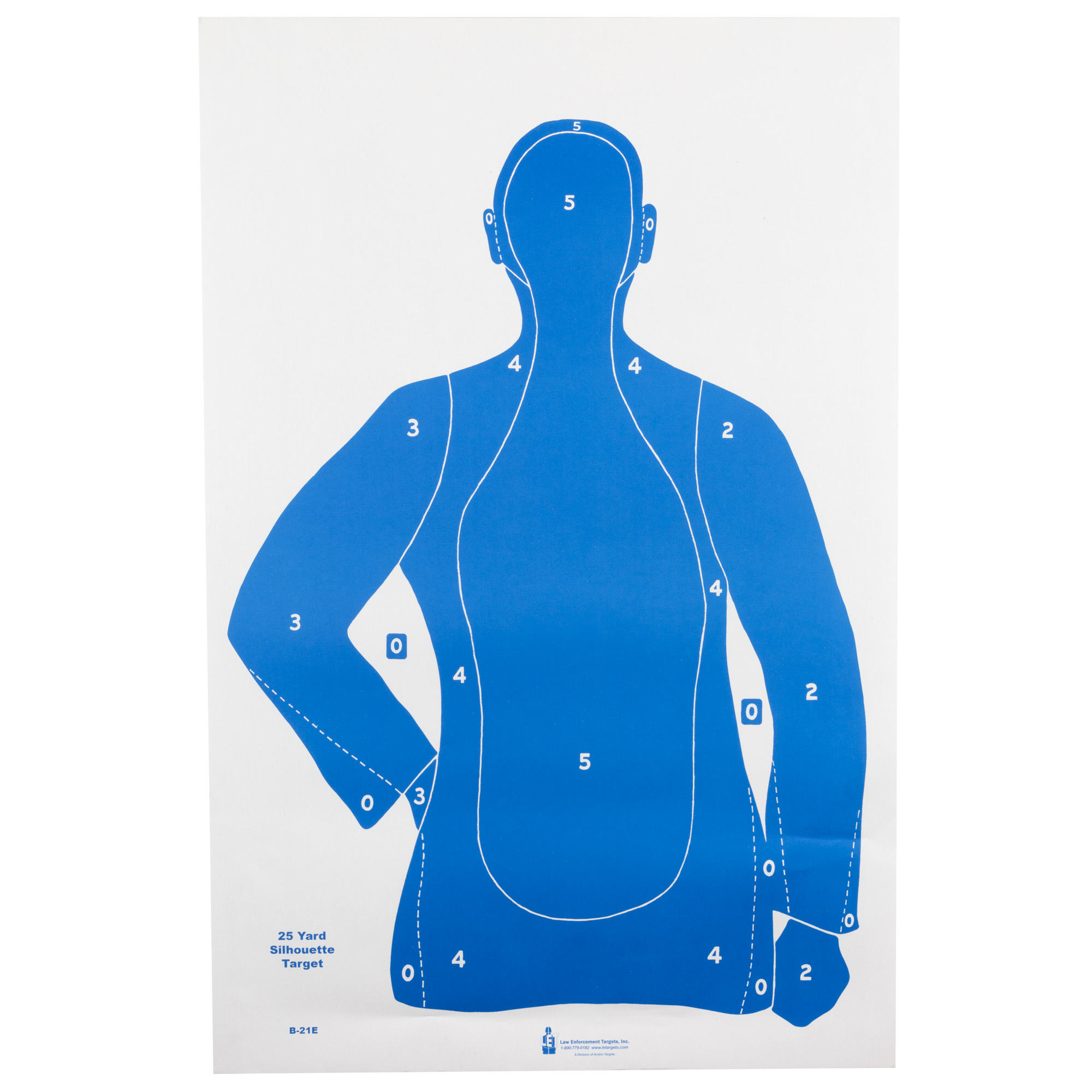 Action Target B-21E blue paper silhouette target with scoring rings on a white background