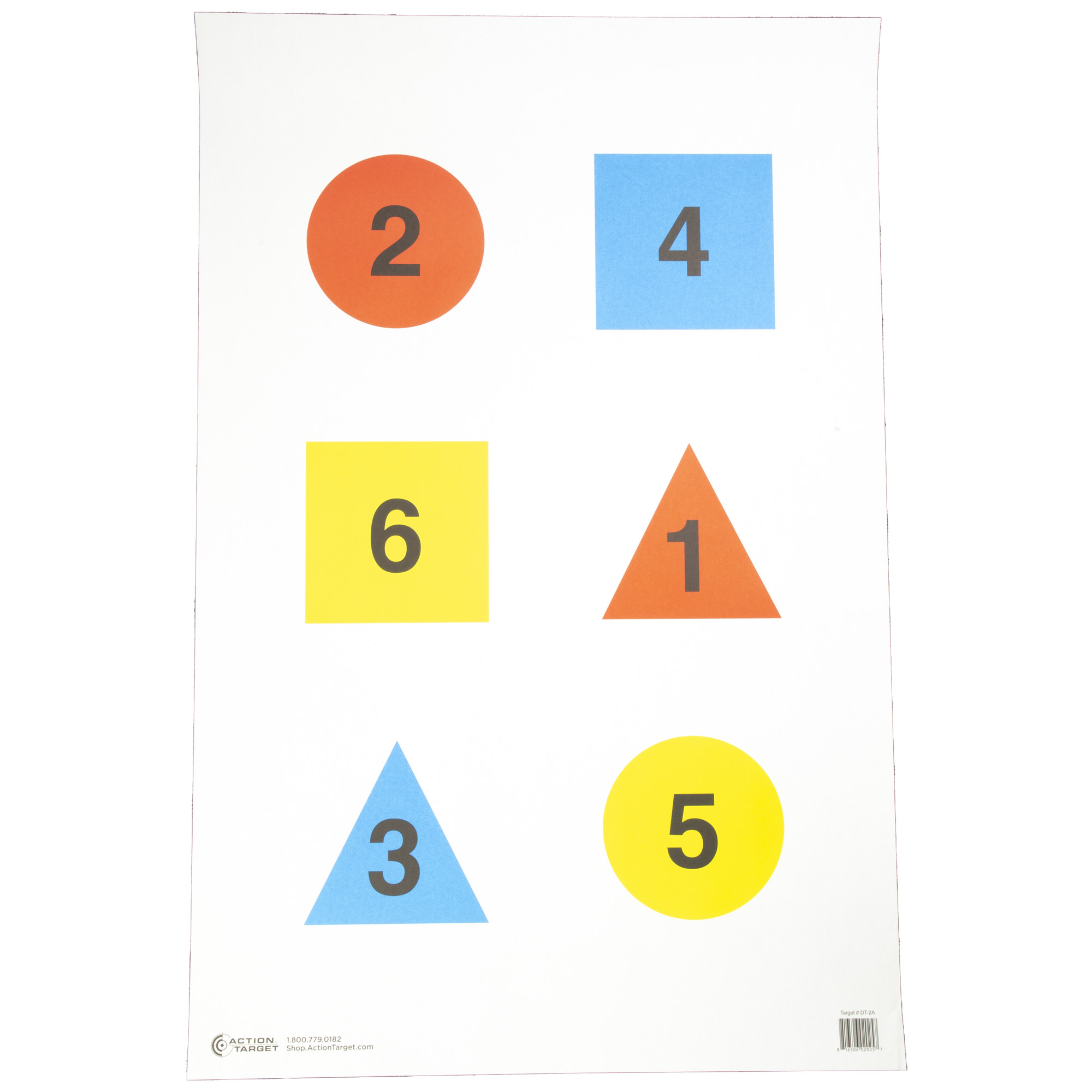 Action Target discretionary command training target with numbered red, blue and yellow shapes