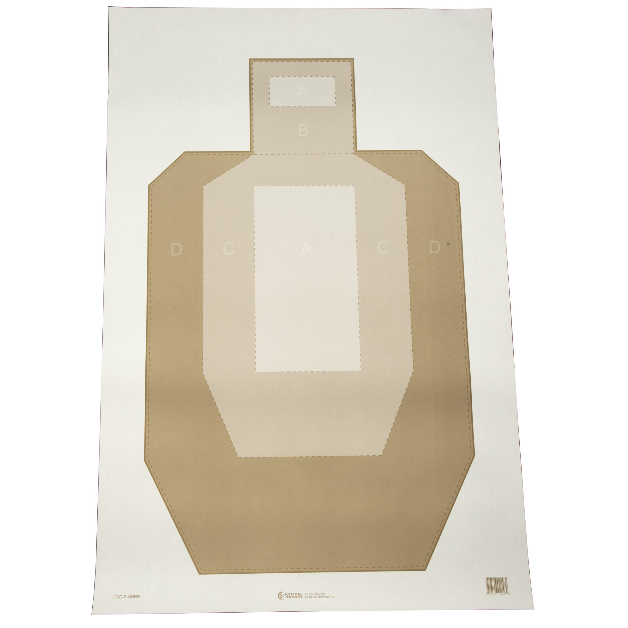 Brown IPSC paper target with visible scoring zones on white backing