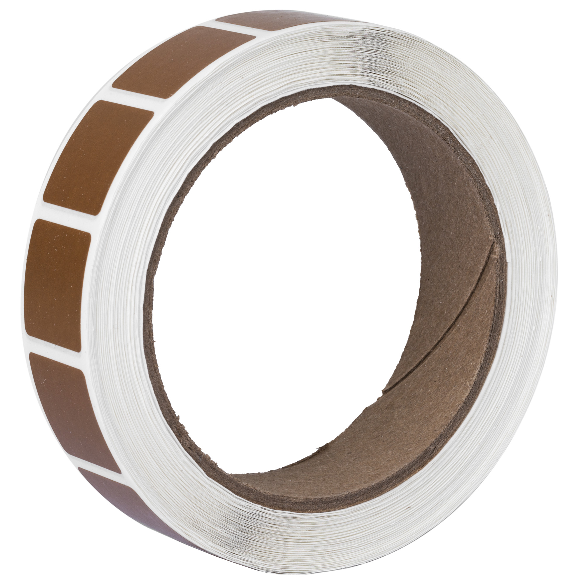 Roll of brown square target pasters with white backing, shown at an angle