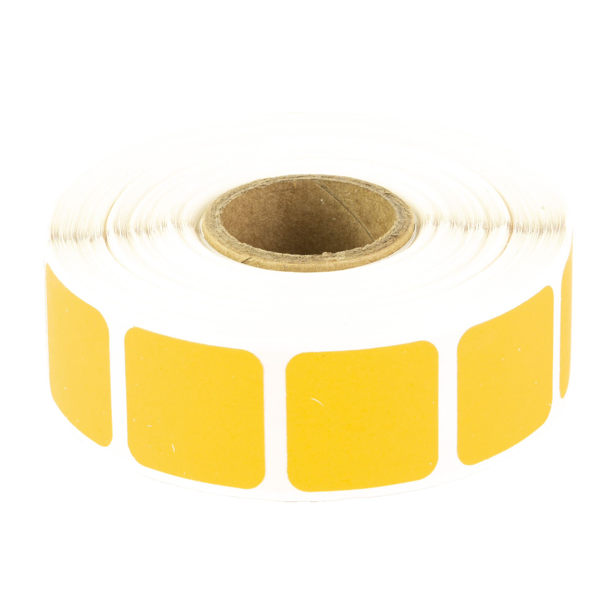 Roll of orange square target pasters on a white background