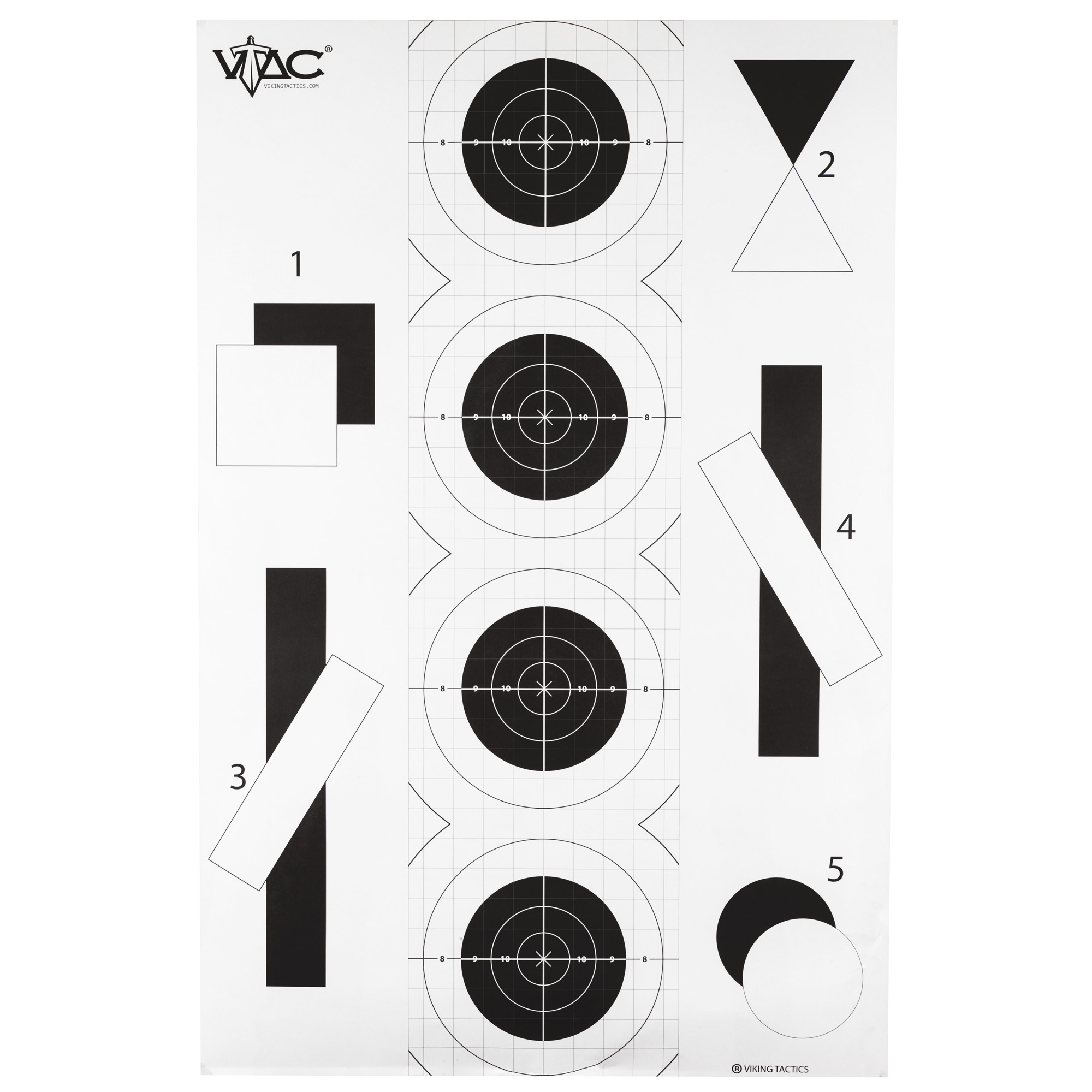 Viking Tactics VTAC-P marksmanship side with four bulls-eye targets and shape targets