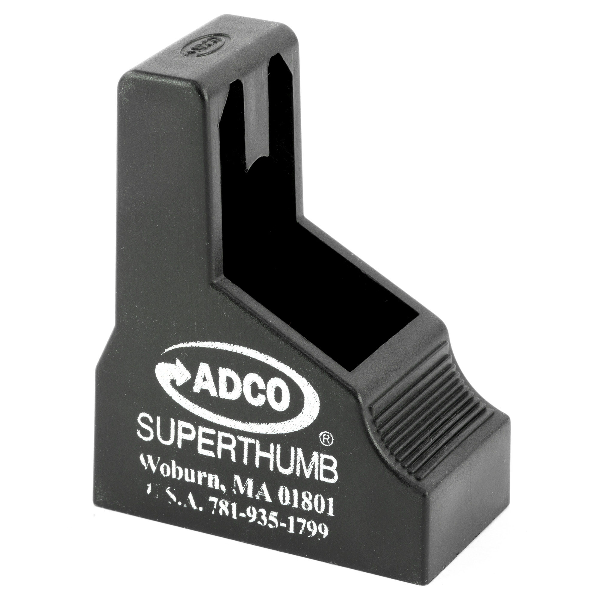 ADCO Super Thumb magazine loader showing ADCO logo and Woburn, MA markings