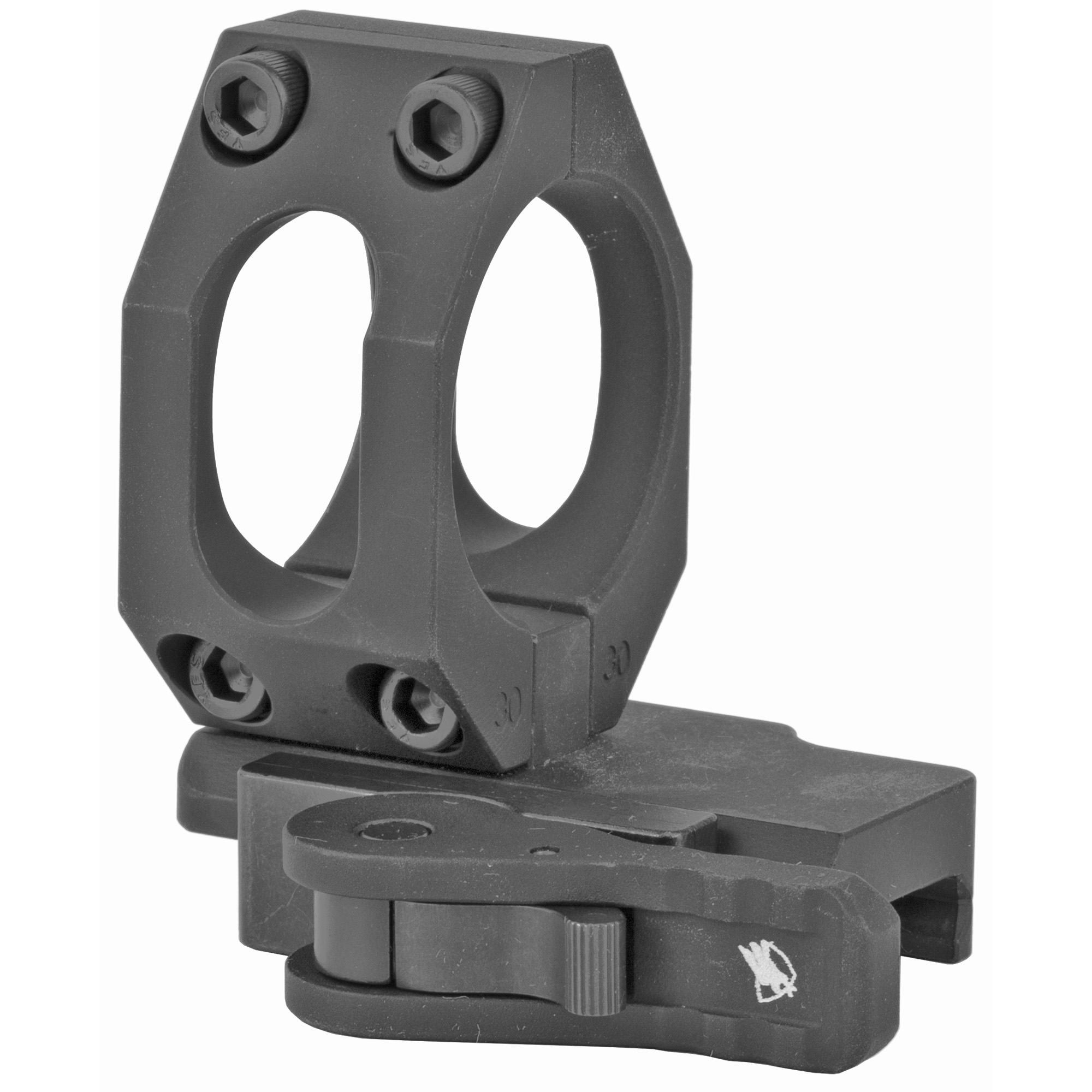 Black 30mm mount with quick detach lever and visible ring clamp screws
