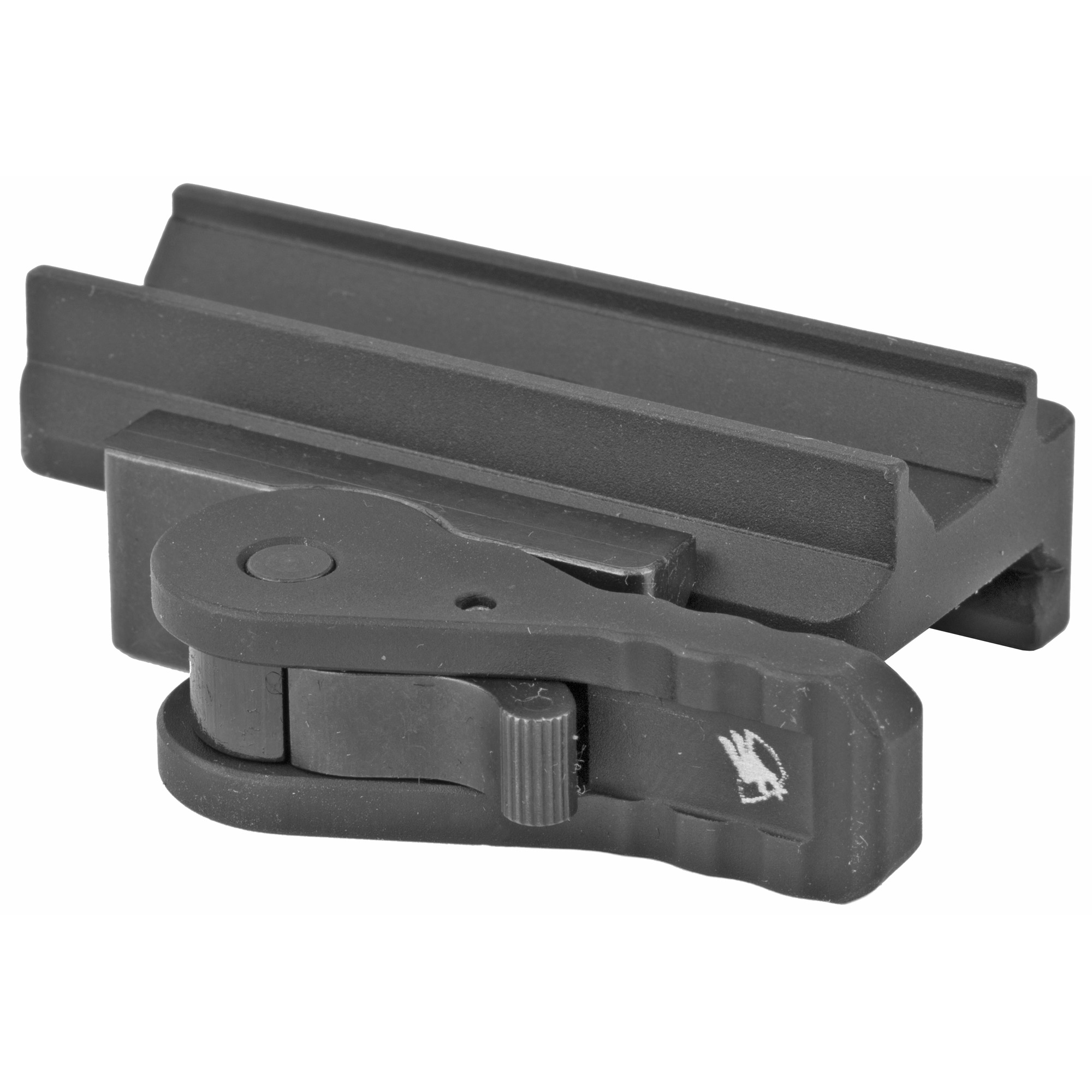 American Defense AD-B2 black quick detach base with lever and locking knob, side angle
