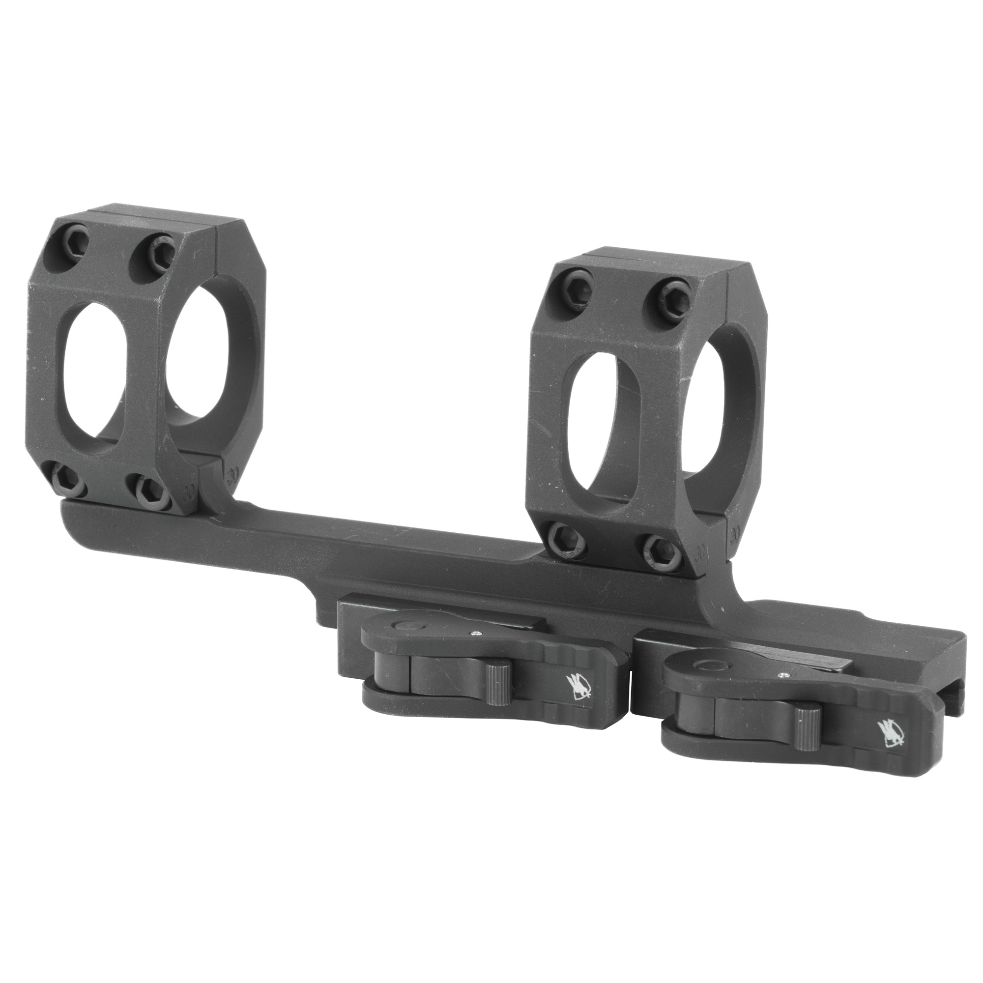 American Defense dual quick detach scope mount in black with QD levers visible