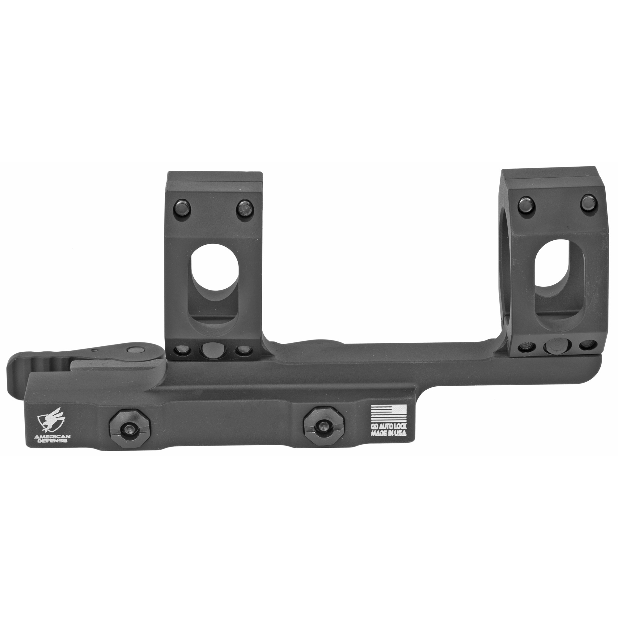 Side view of black AD-RECON 30mm scope mount with offset rings