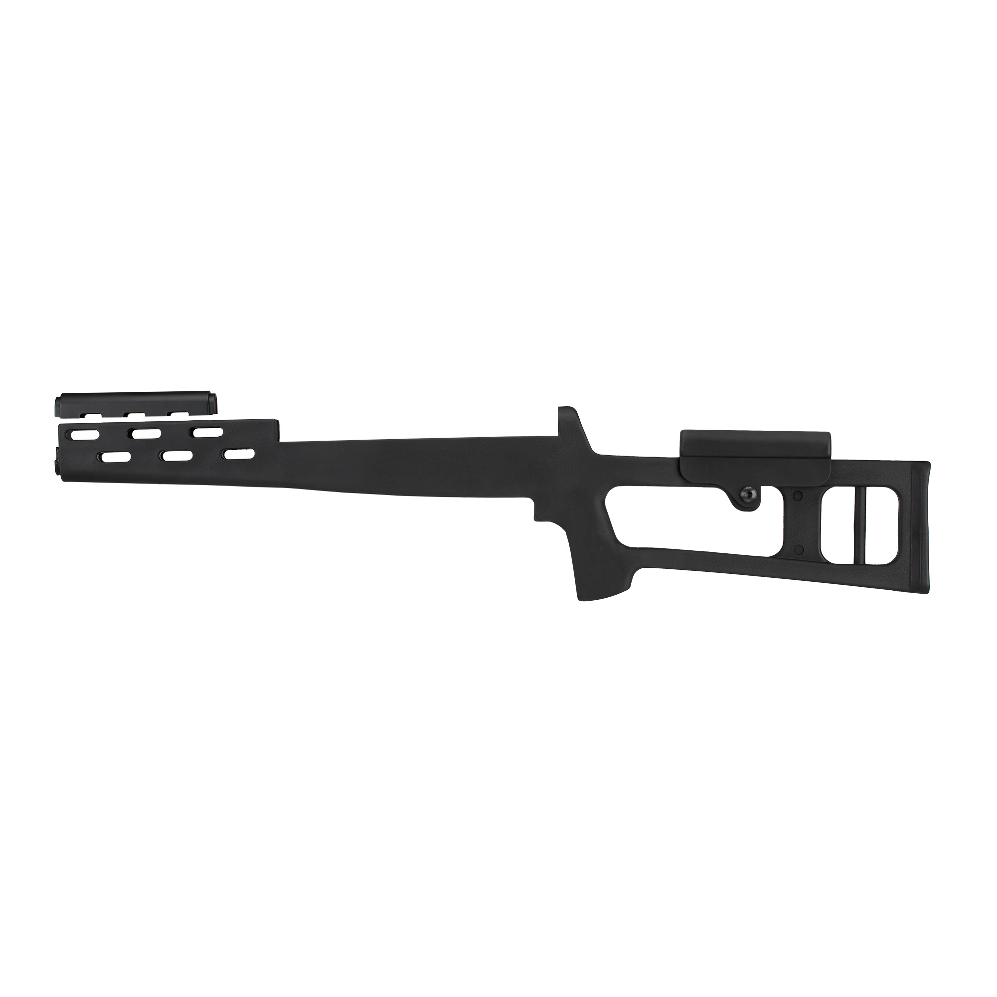 Black ATI Outdoors SKS thumbhole stock shown from the side on a white background