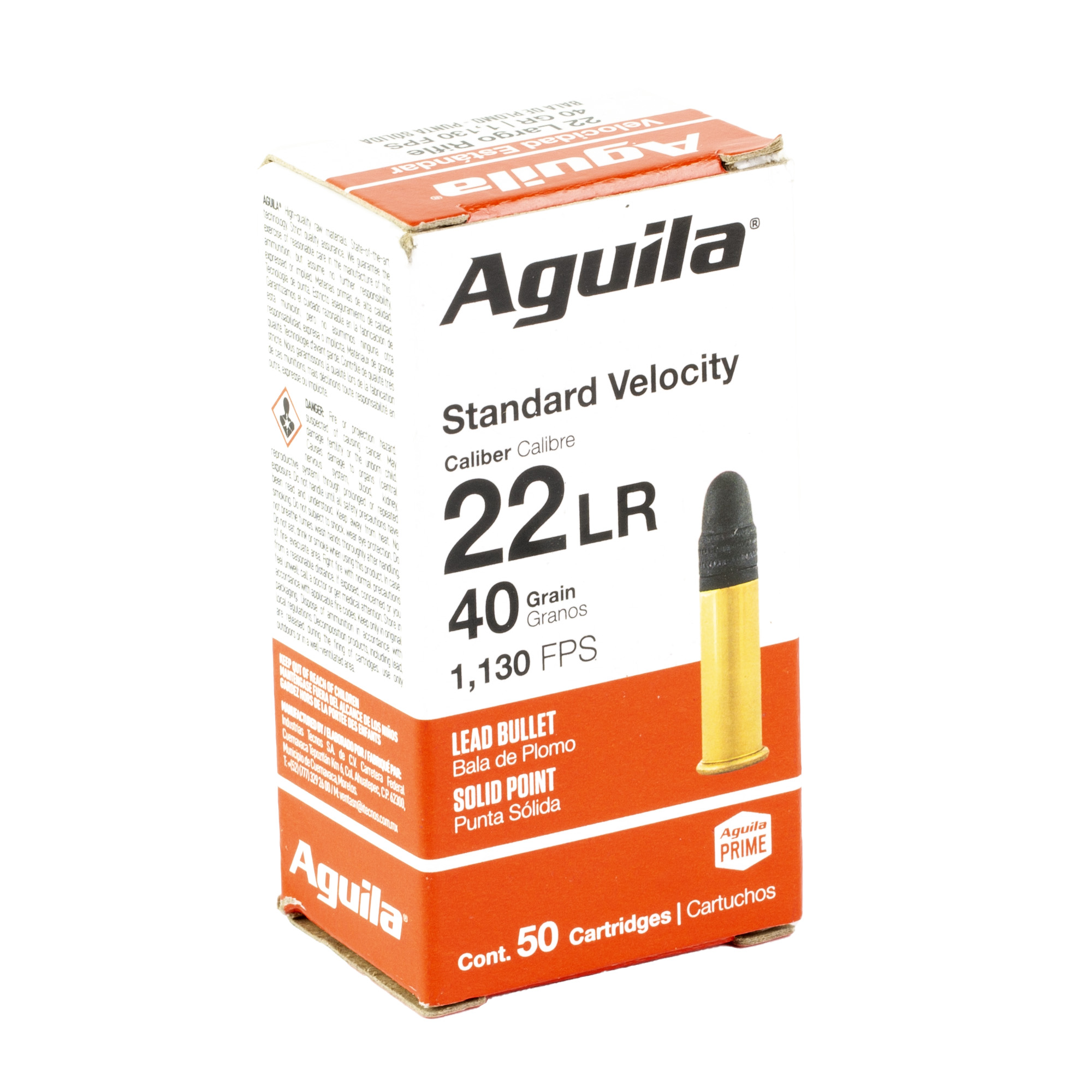 Aguila Standard Velocity 22 LR 50 round box, front view
