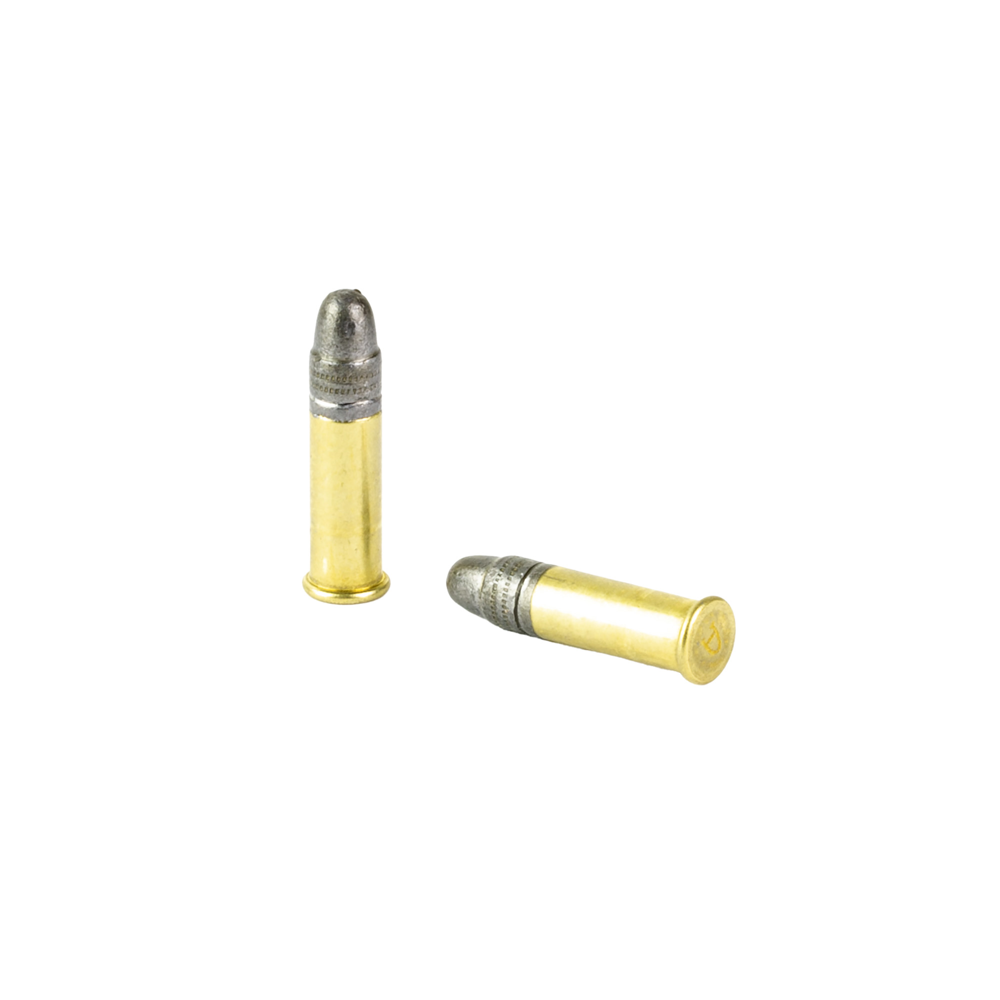 Two loose Aguila 22 LR cartridges with lead solid point bullets
