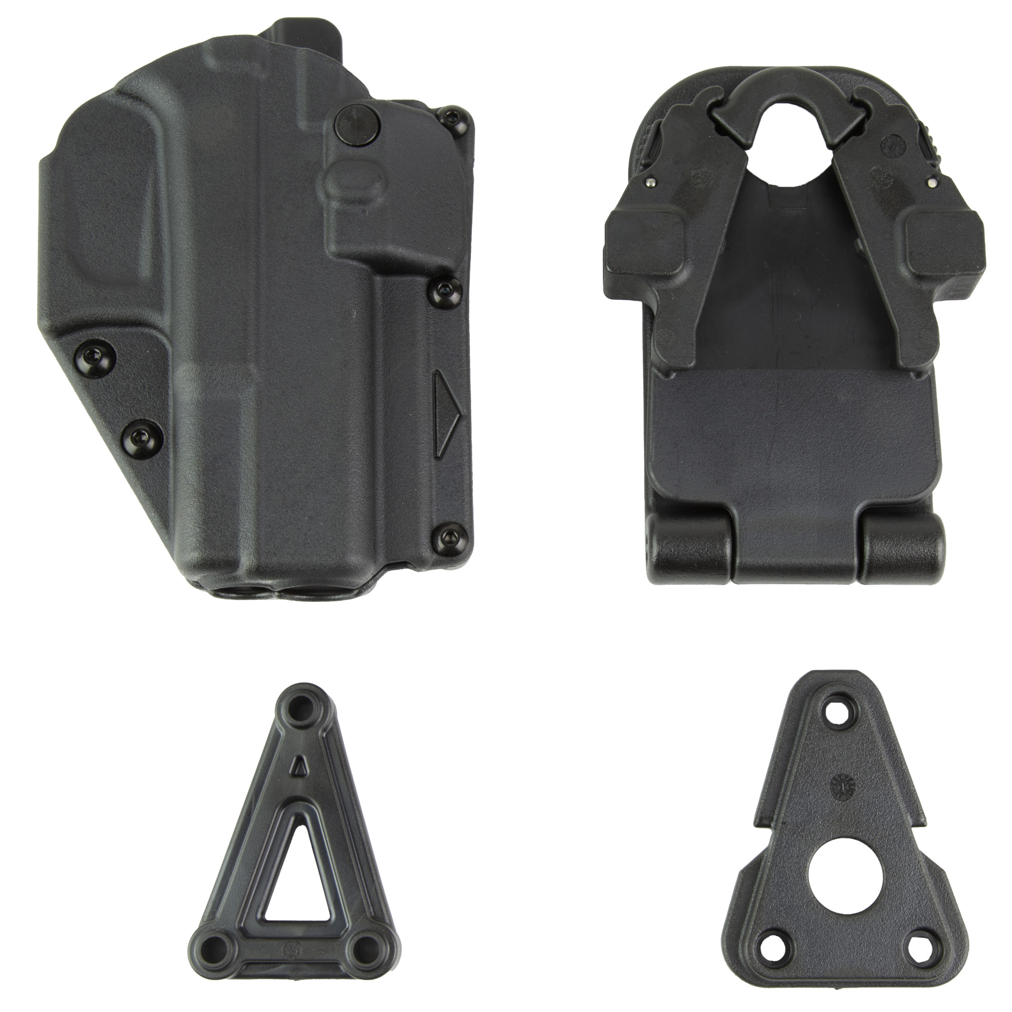 Black polymer Rapid Force Level 2 holster with mounting plates, right hand