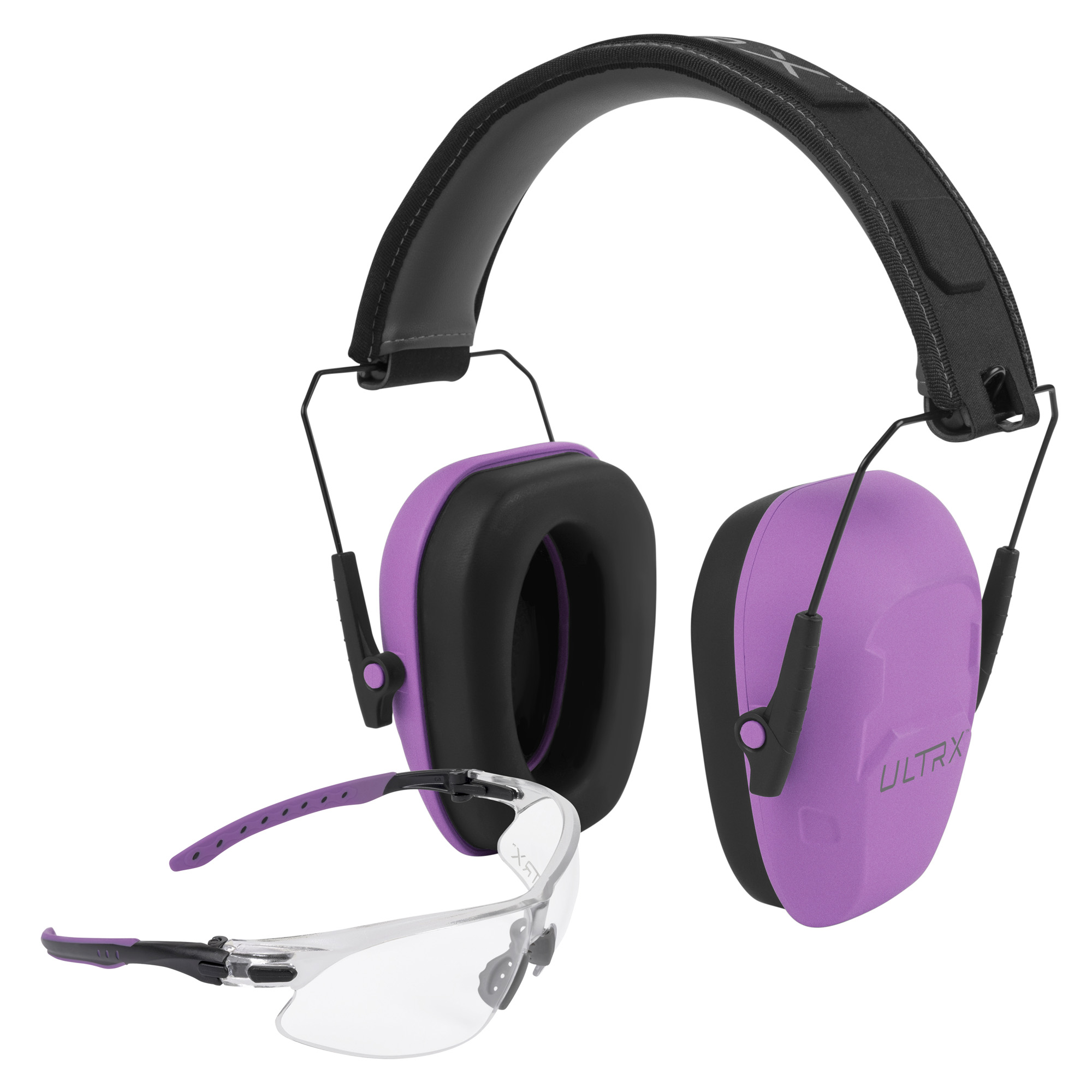 Plum Allen ULTRX earmuffs with clear shooting glasses