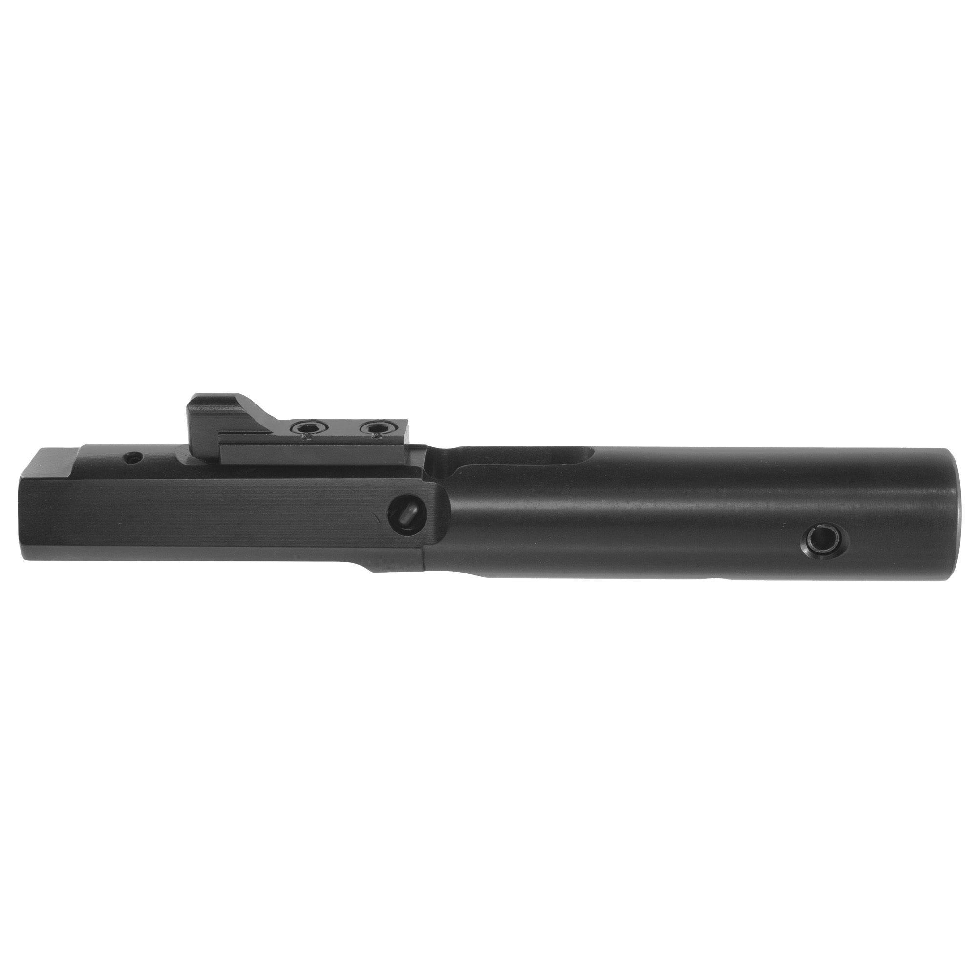 Black Angstadt Arms 9mm bolt carrier group, rear view on white background