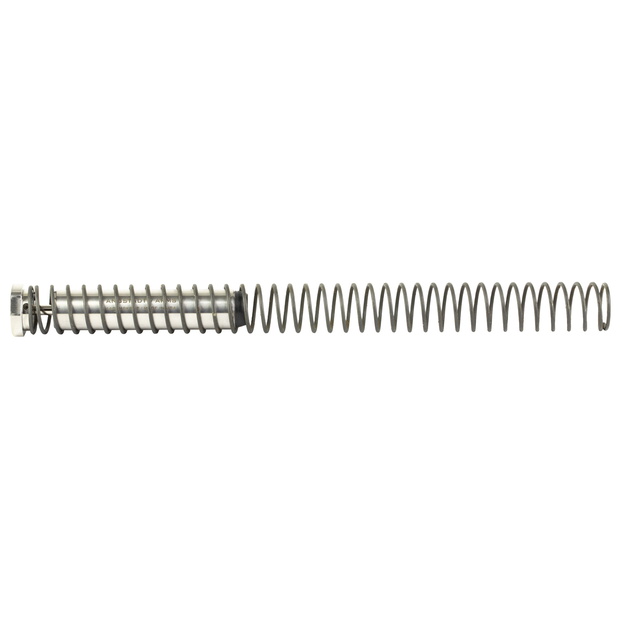 Angstadt Arms hydraulic buffer assembled inside spring, shown horizontally