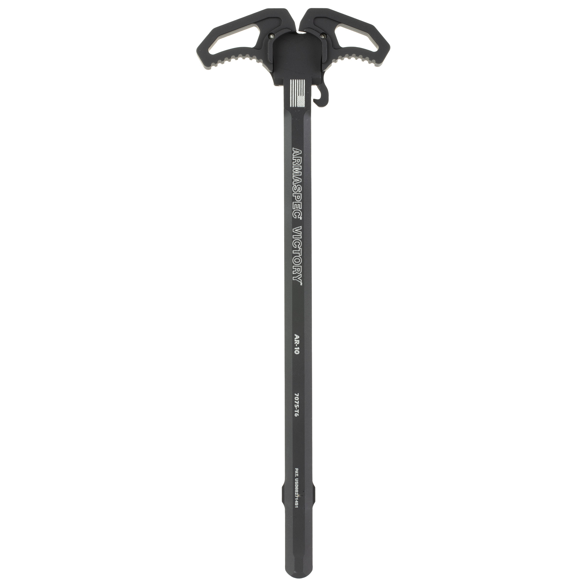 Armaspec Victory AR-10 charging handle in black, front view showing ambidextrous latches