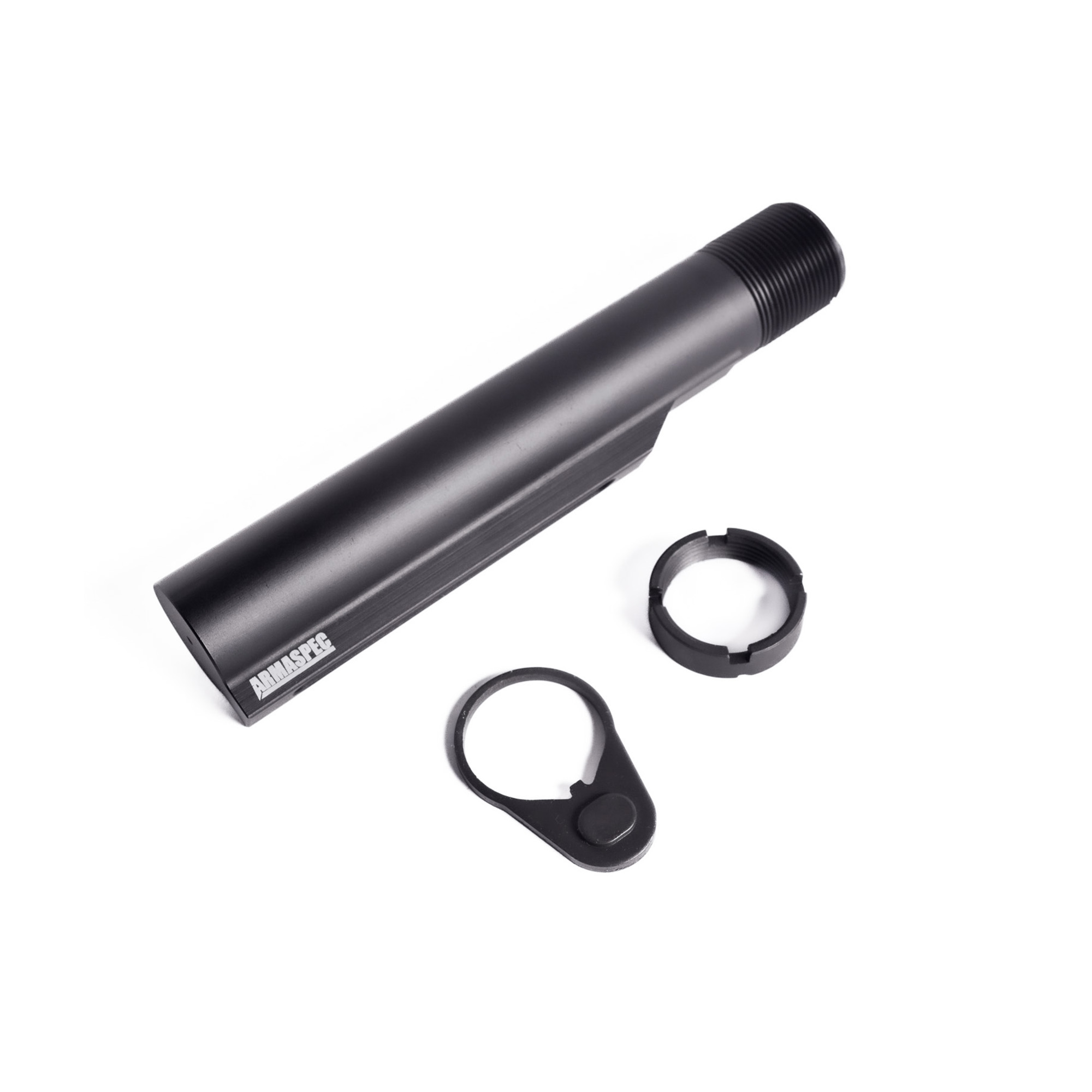 Armaspec black carbine buffer tube with end plate and castle nut