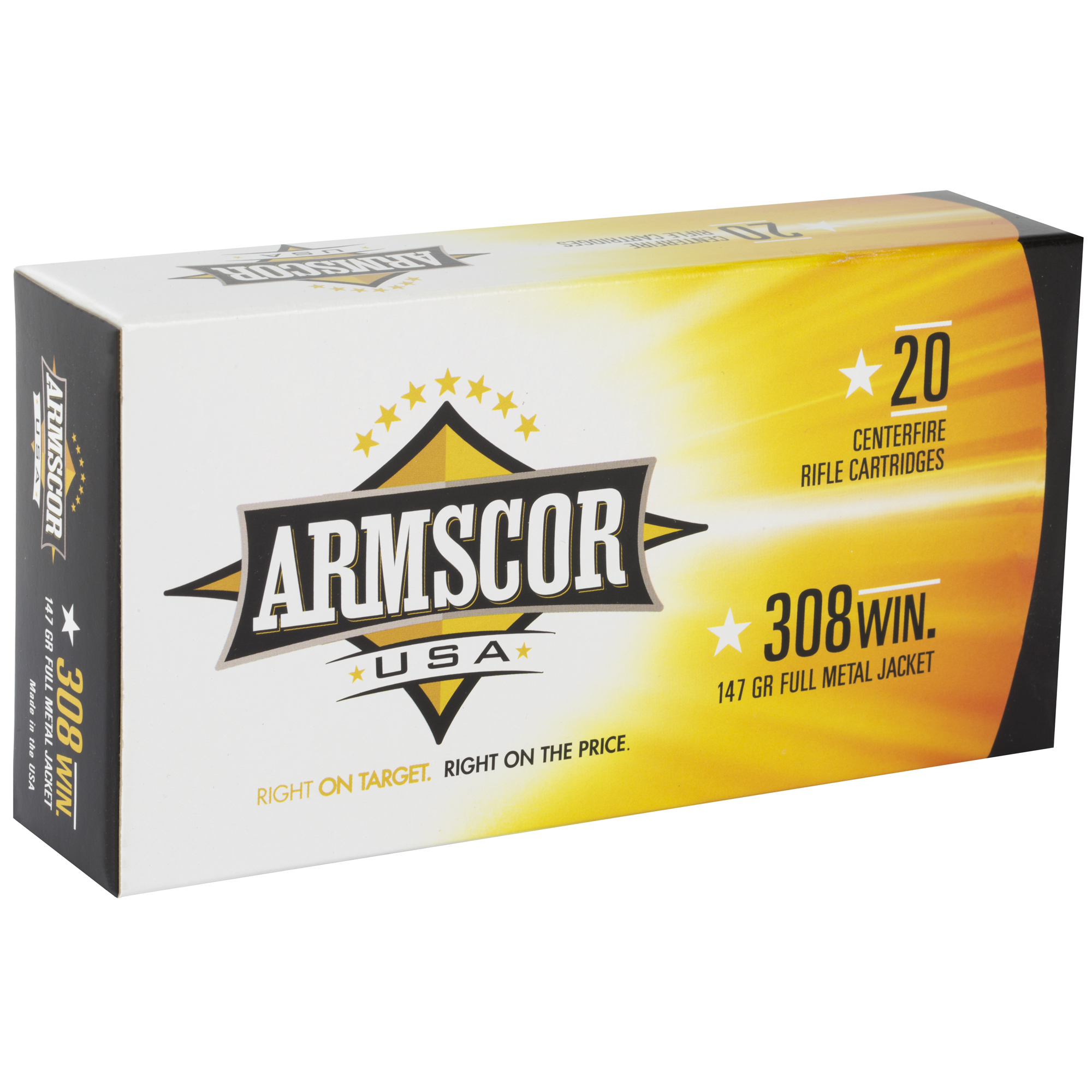 Armscor .308 Winchester 20-round ammunition box, angled side view