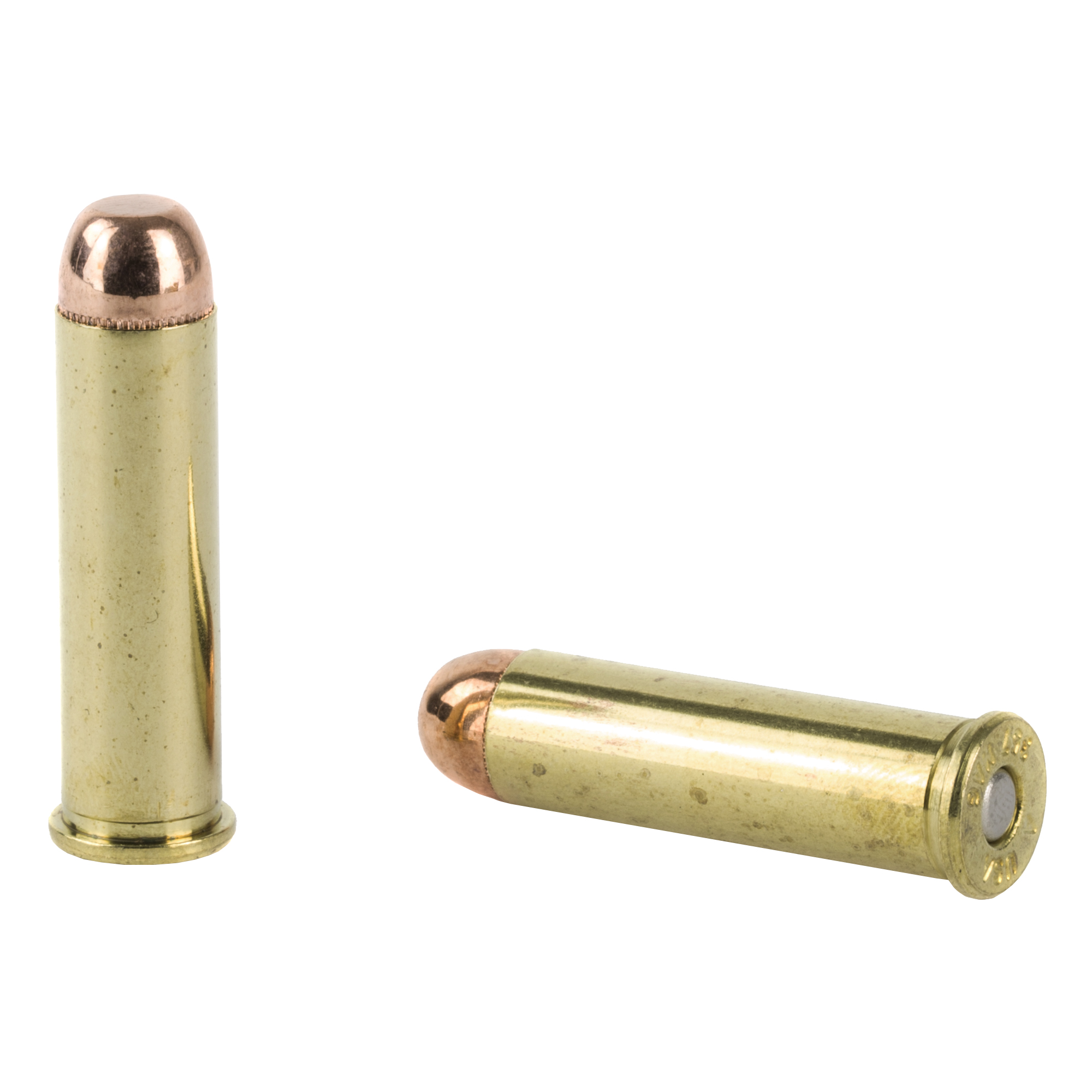 Two loose Armscor .357 Magnum cartridges with copper full metal jacket bullets