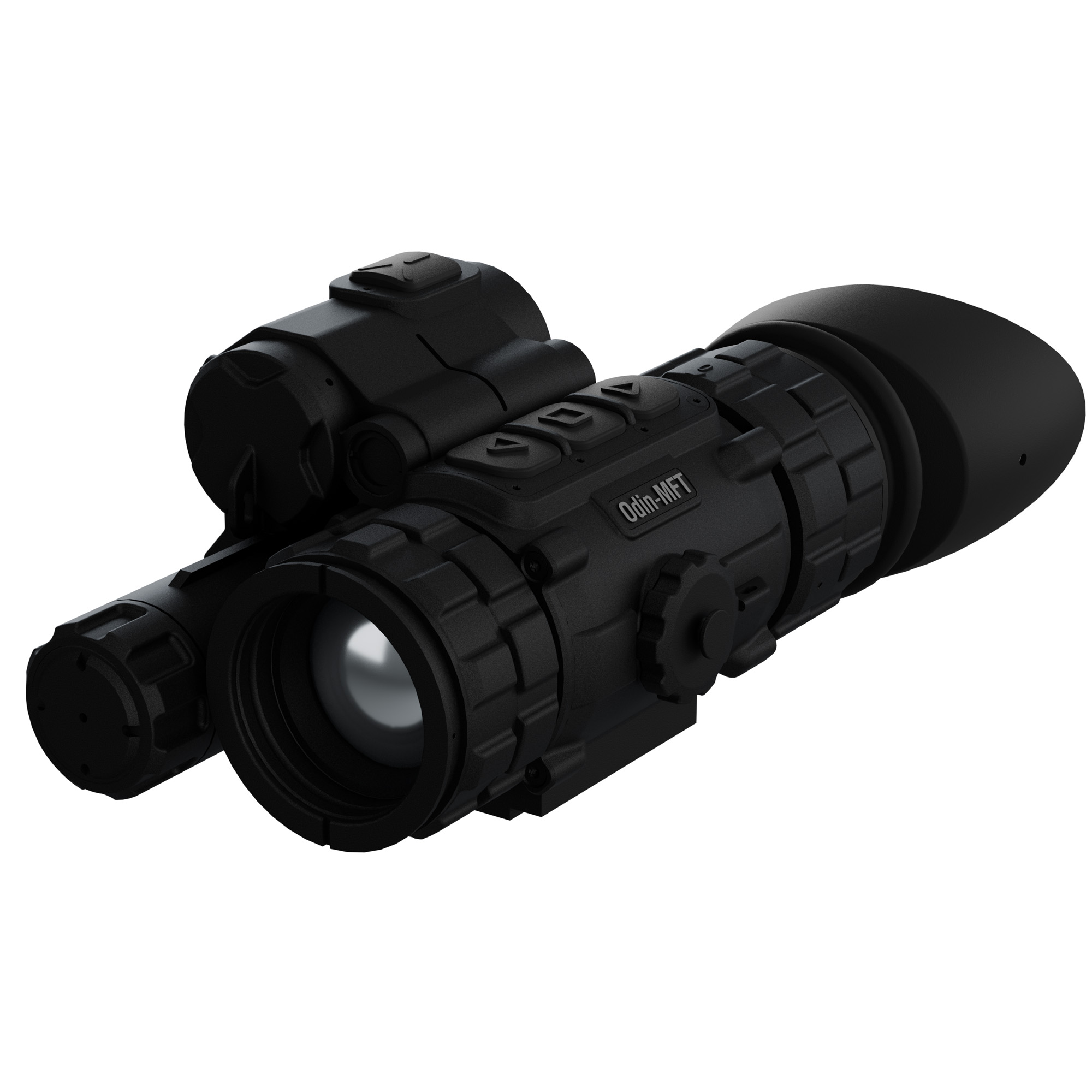 ATN Odin 6 MFT thermal optic in black, front three-quarter view showing objective lens and controls