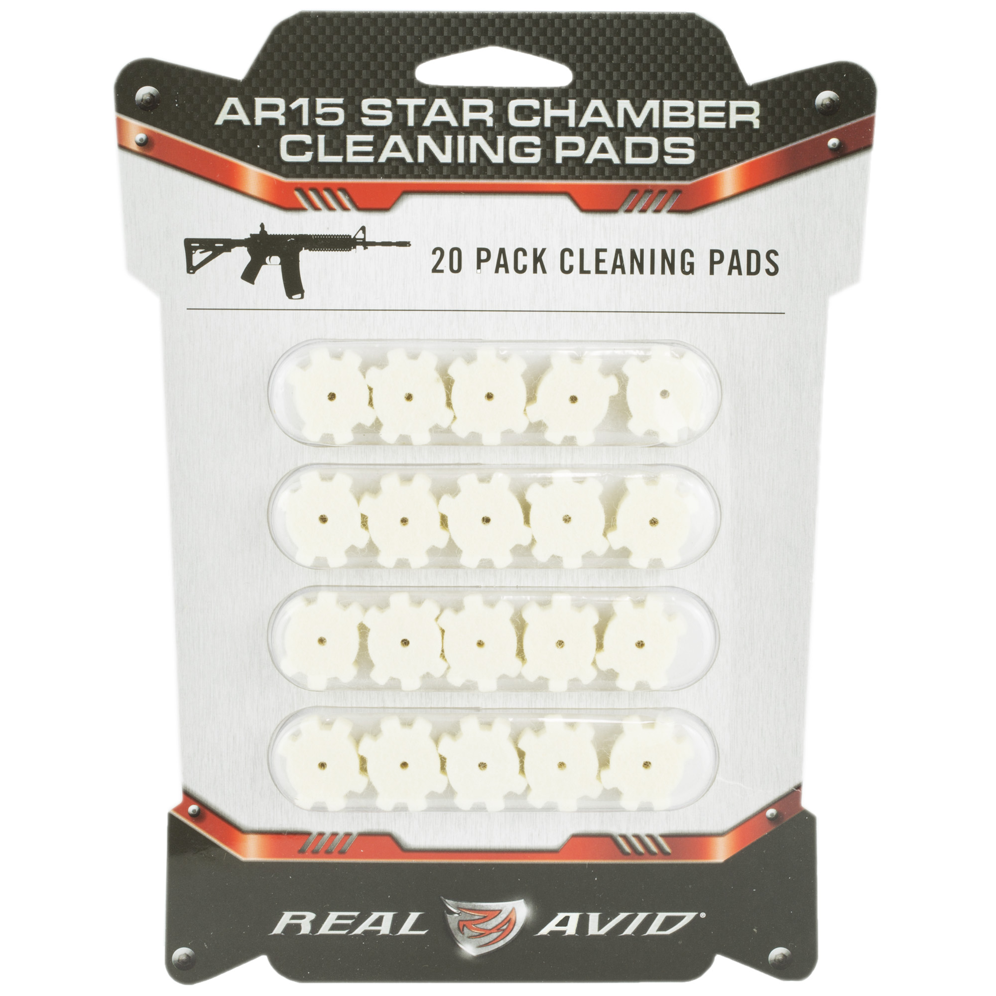 Real Avid AR15 star chamber cleaning pads 20 pack in blister card packaging