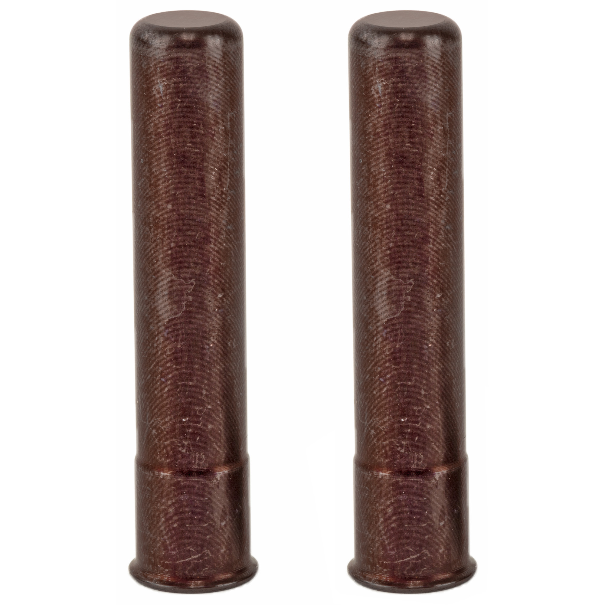 Two red A-Zoom 410 bore snap caps standing upright side by side on a white background