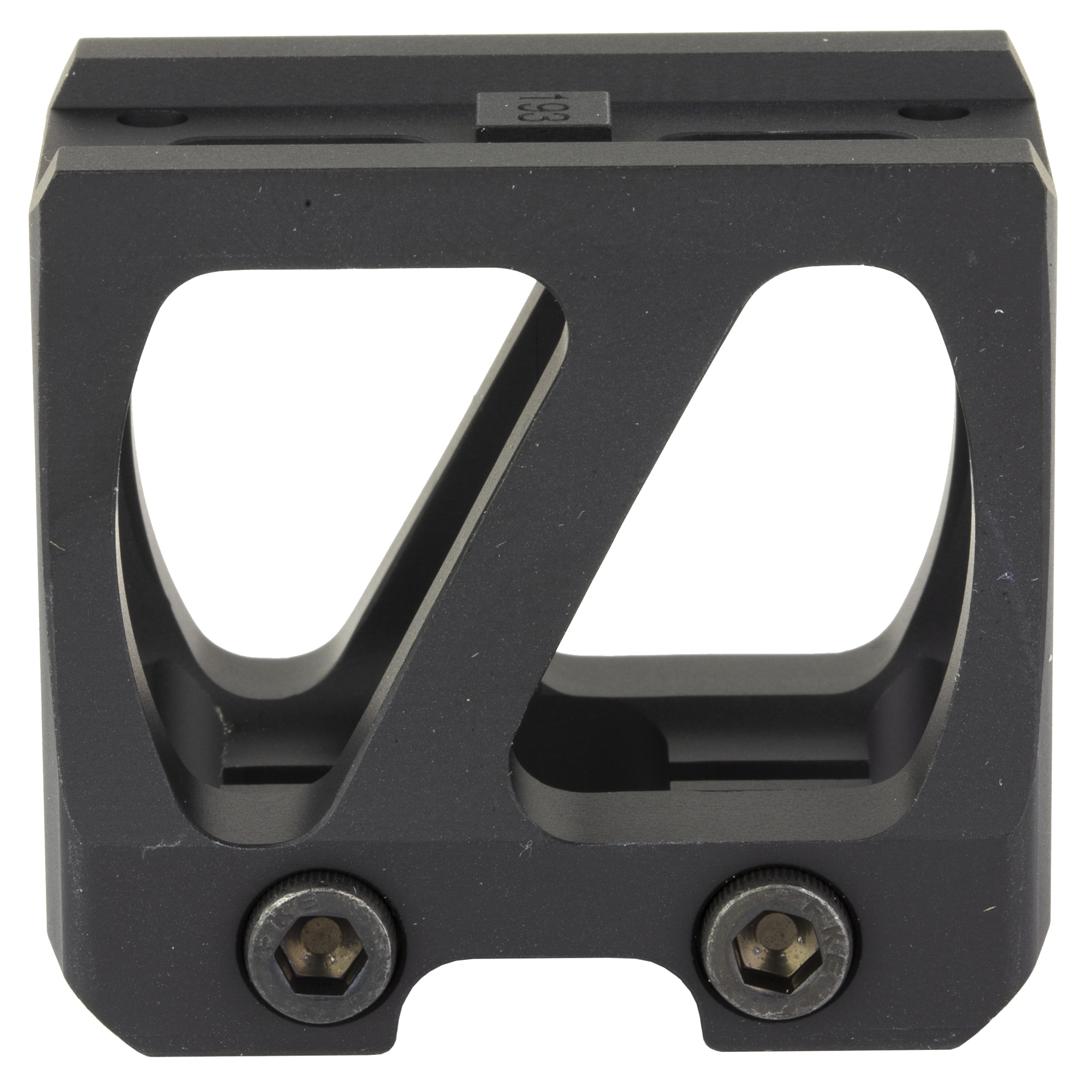 Front view of black Battle Arms Development Aimpoint optic mount with 1.93 marking