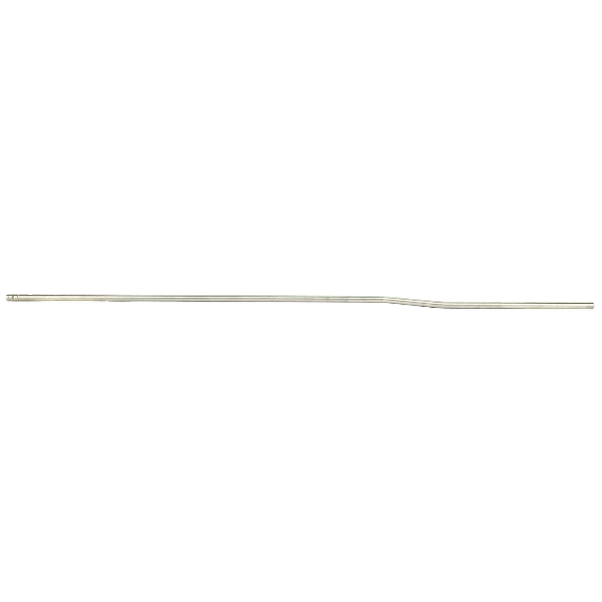 Silver stainless steel rifle-length AR-15 gas tube on a white background