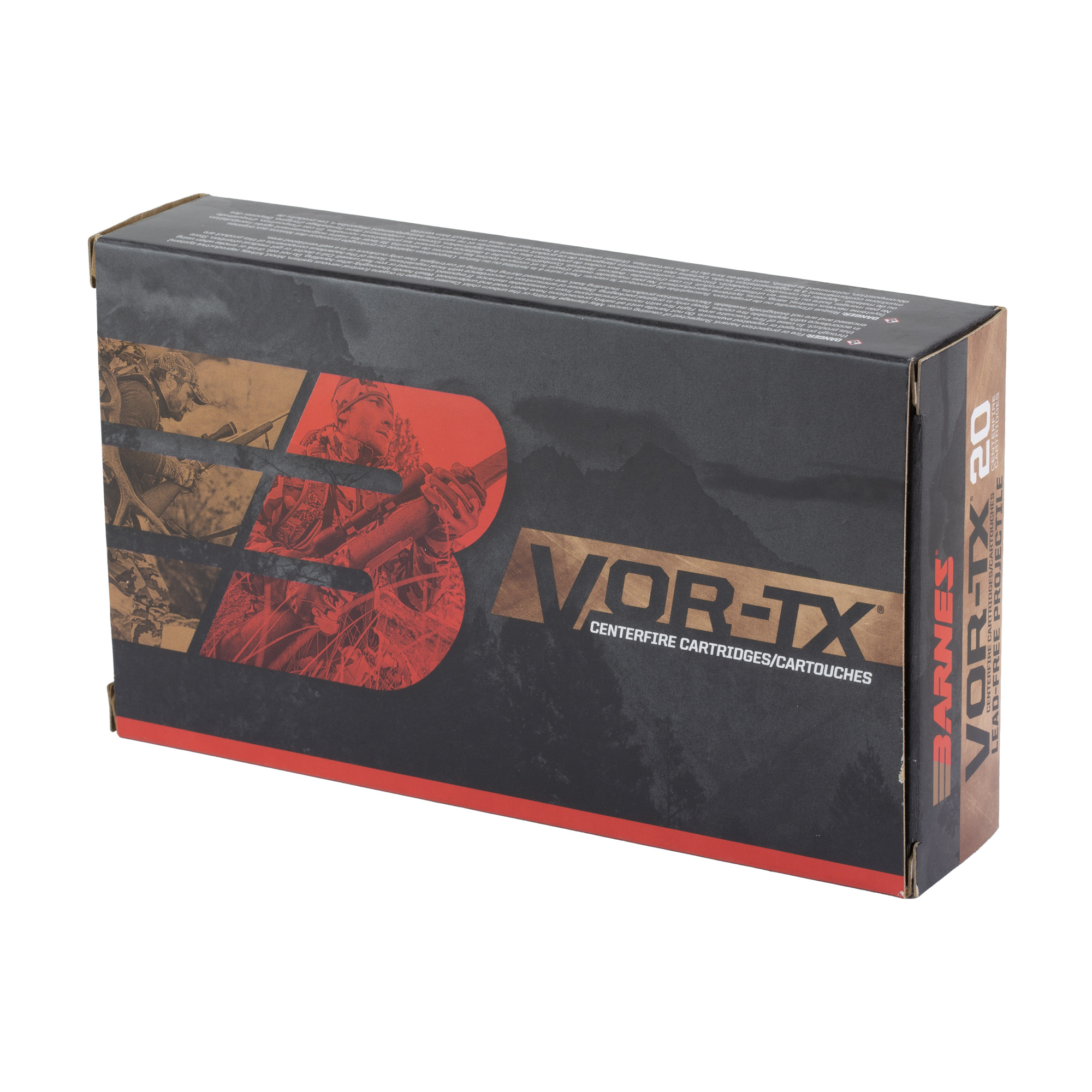 Barnes VOR-TX centerfire cartridge box, angled side view