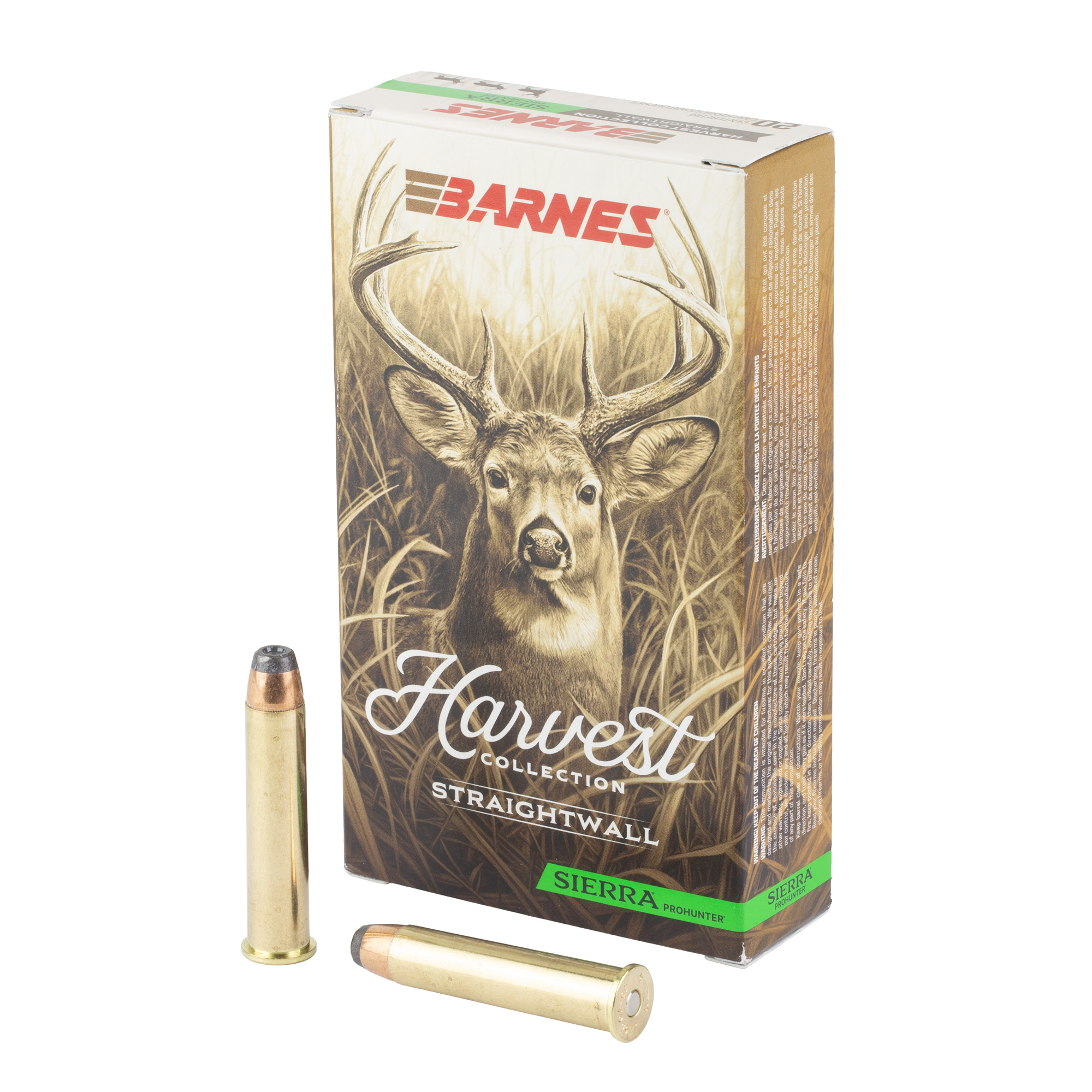 Barnes Harvest Straightwall 45-70 ammo box with two cartridges
