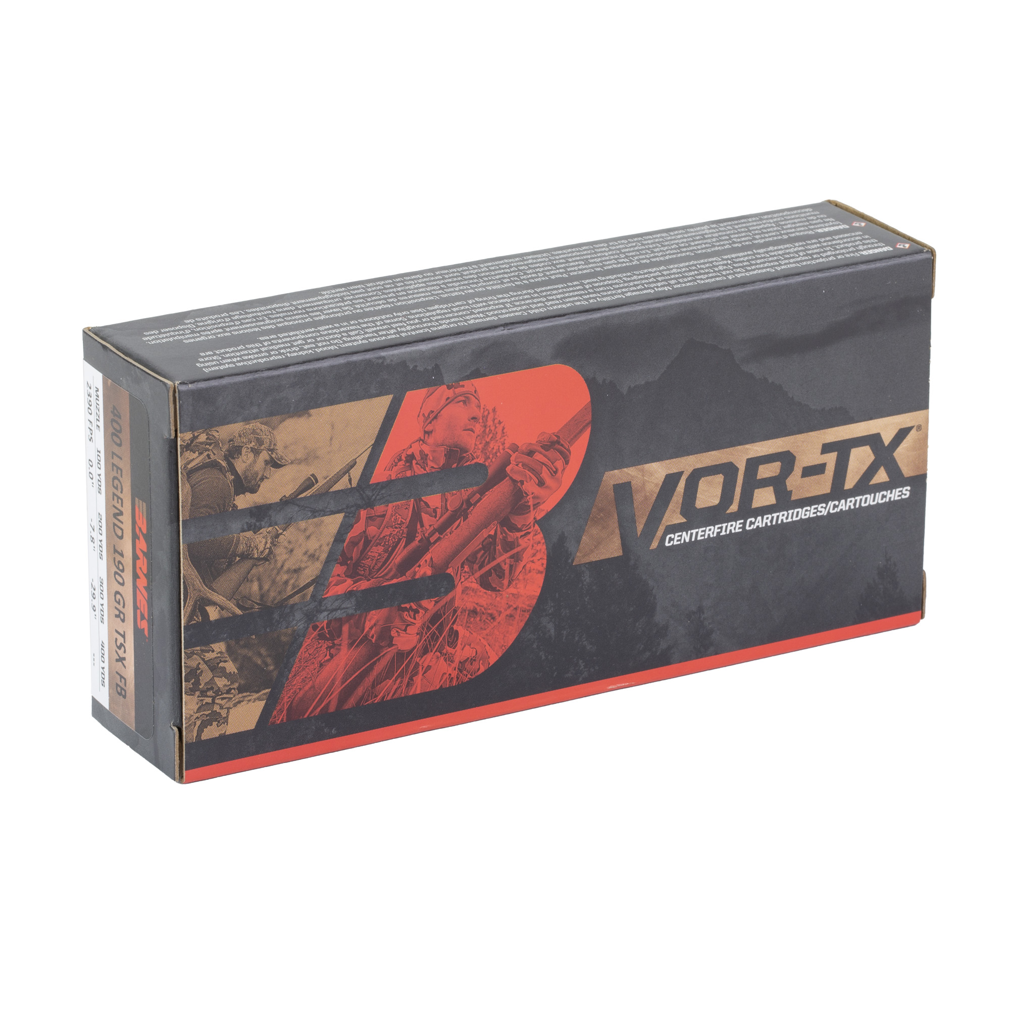 Side of Barnes VOR-TX box showing 400 Legend 190 gr TSX FB label