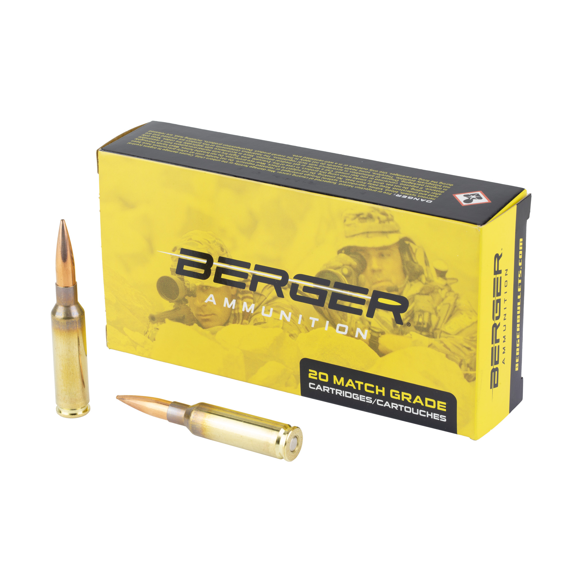 Berger Hybrid OTM 6.5 Creedmoor 130gr ammunition box with two cartridges beside it