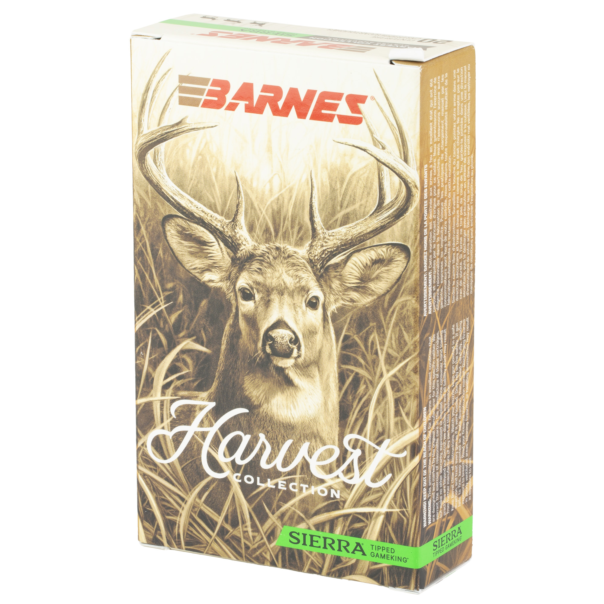 Angled view of Barnes Harvest Collection 20-round ammunition box