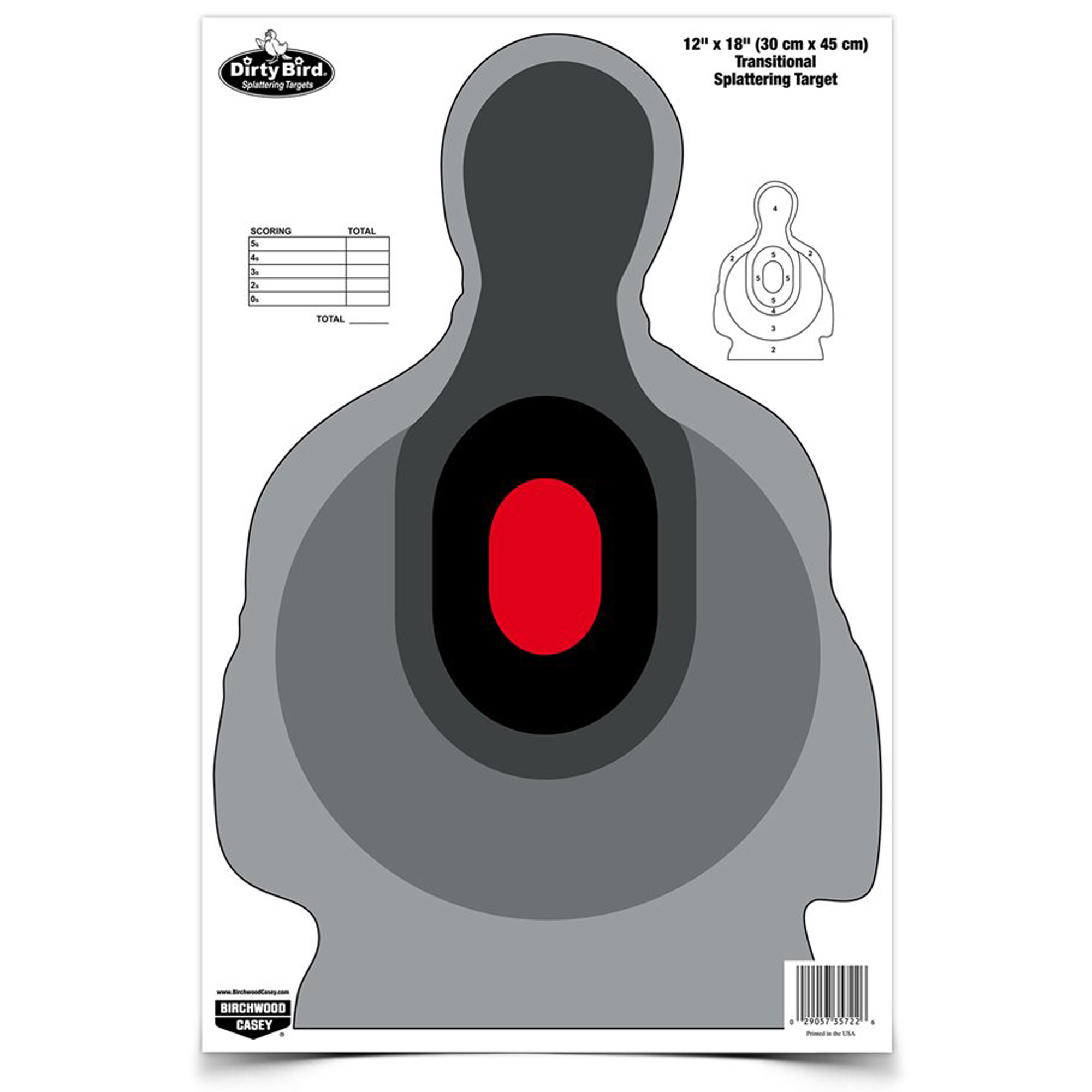 Dirty Bird transitional silhouette target with black, gray and red scoring zones