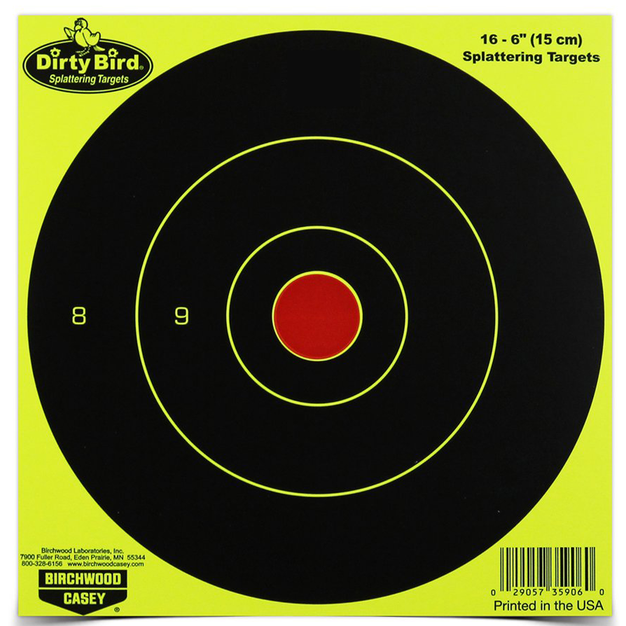Birchwood Casey Dirty Bird yellow 6 inch bullseye splattering targets, 16 pack