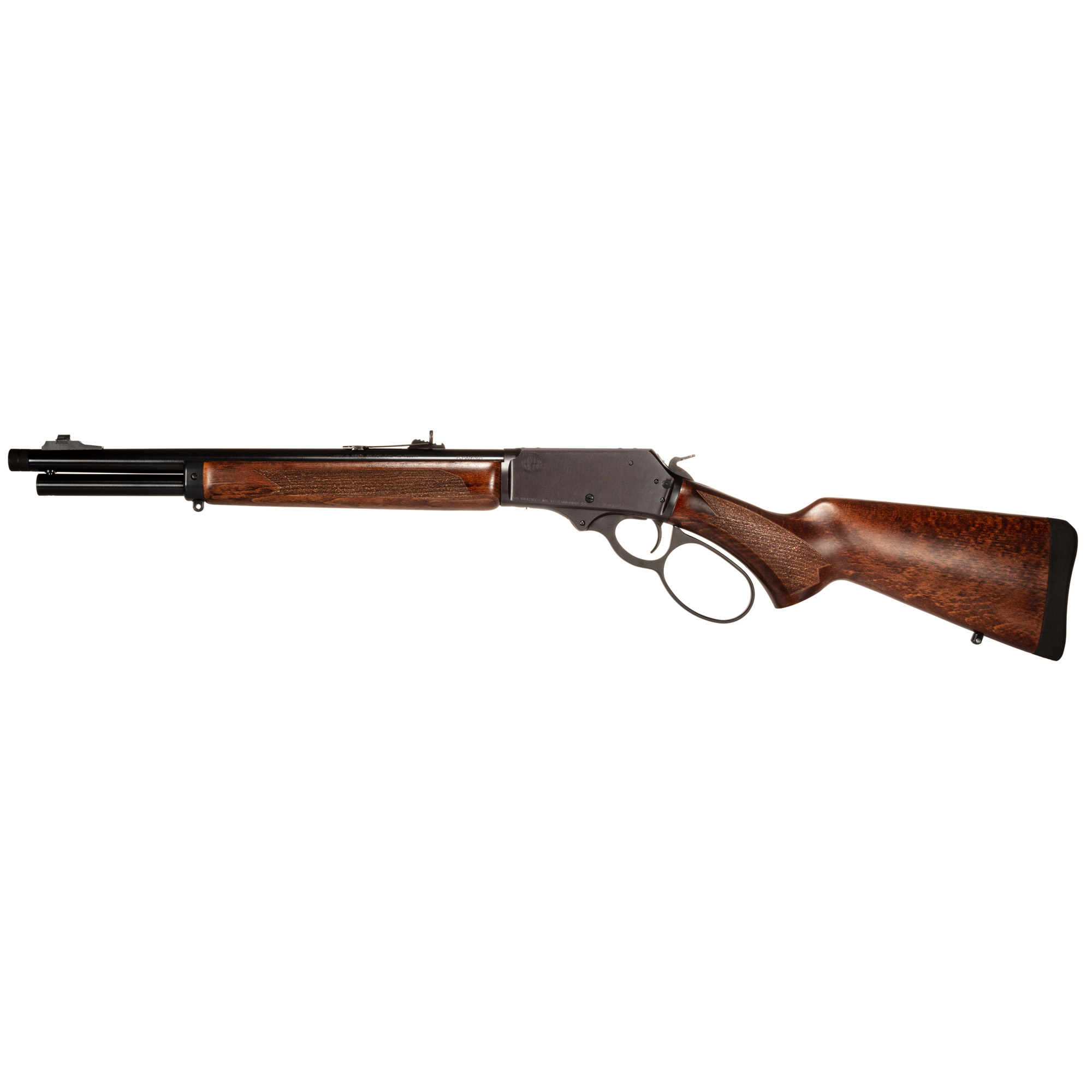 Rossi R95 lever-action rifle with walnut stock and black oxide barrel on white background